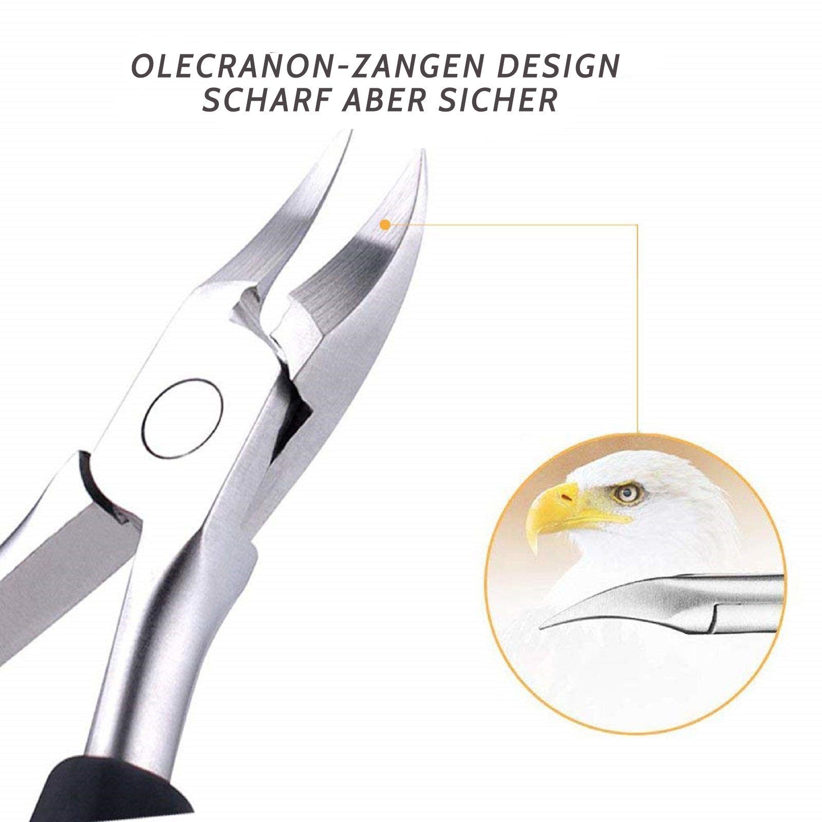 COOL-i Profi Fußnagelknipser aus Edelstahl, Präzisionszange für dicke Nägel, rutschfester Griff