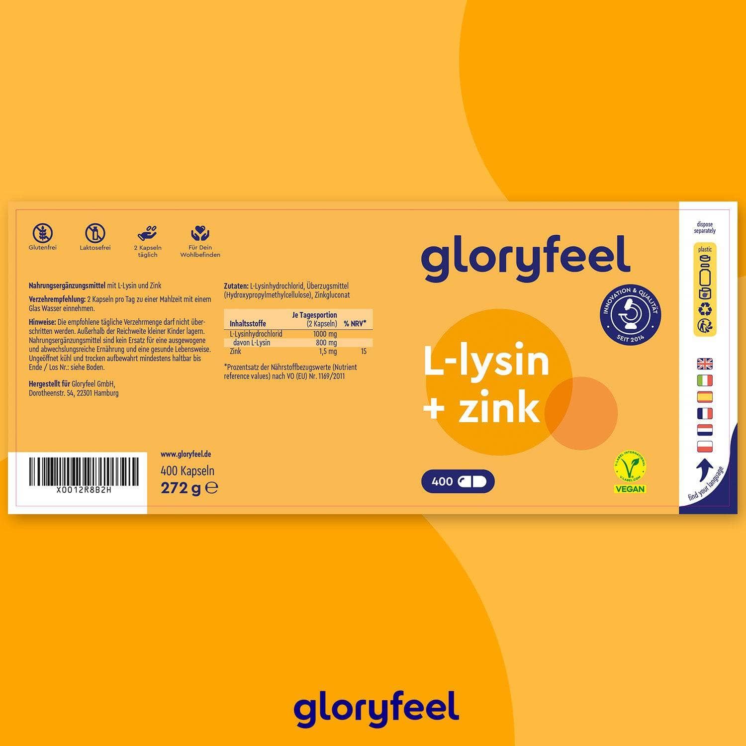 gloryfeel® L-Lysin Kapseln 400 St