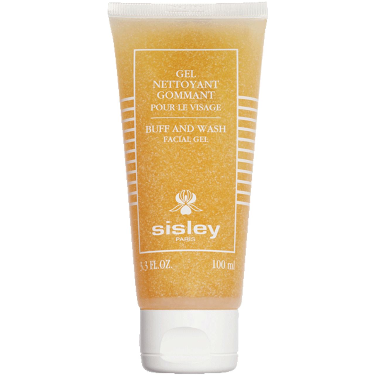 Gel in Tube. Beschriftung: Gel Nettoyant Gommant, Buff and Wash Facial Gel, Sisley Paris. Nettoinhalt 100 ml.