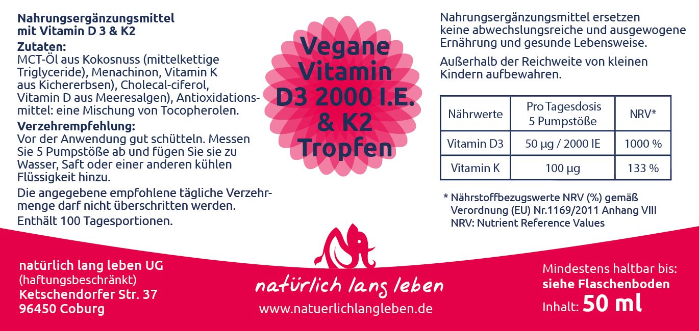 natürlich lang leben Vegane Vitamin D3 & K2