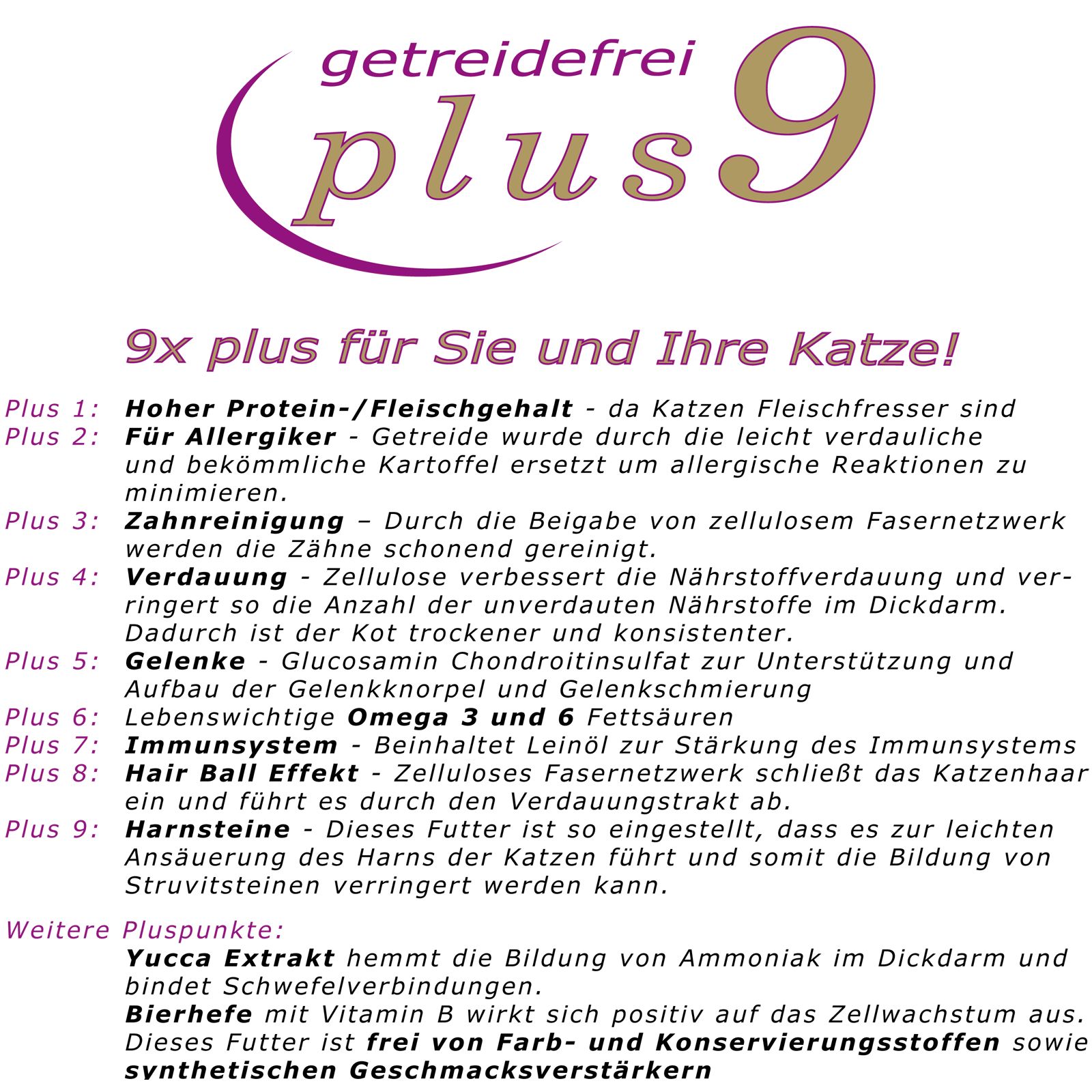 Getreidefreies Katzenfutter Trockenfutter Plus 9