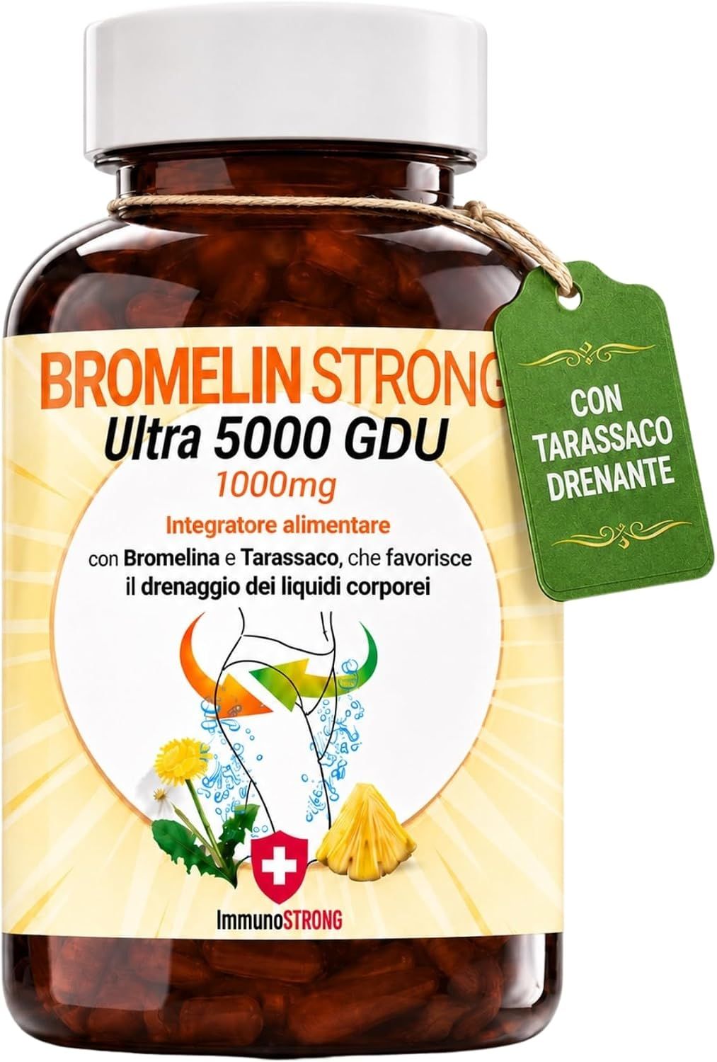 Immunostrong - BROMELINA FORTE DRENANTE - Bromelina Drenante Purissima Alto Dosaggio 5000 Gdu