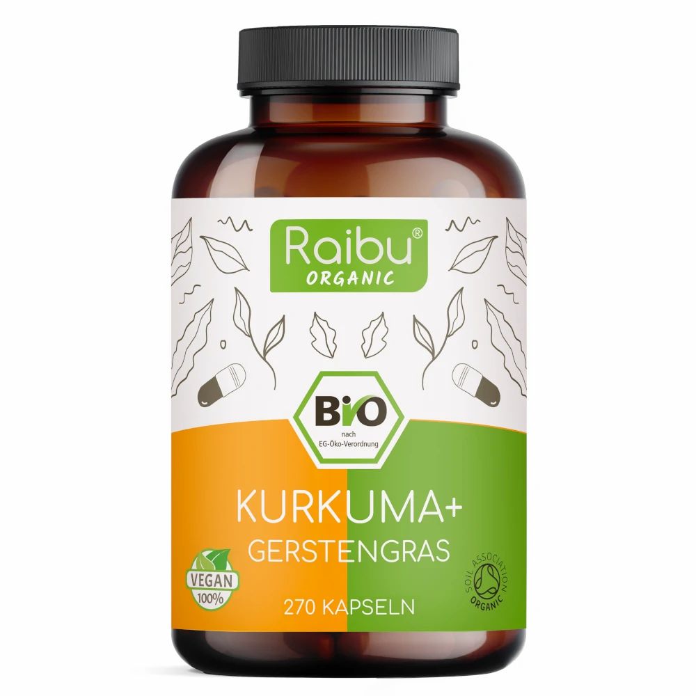 RAIBU BIO Kurkuma Gerstengras Kapseln hochdosiert