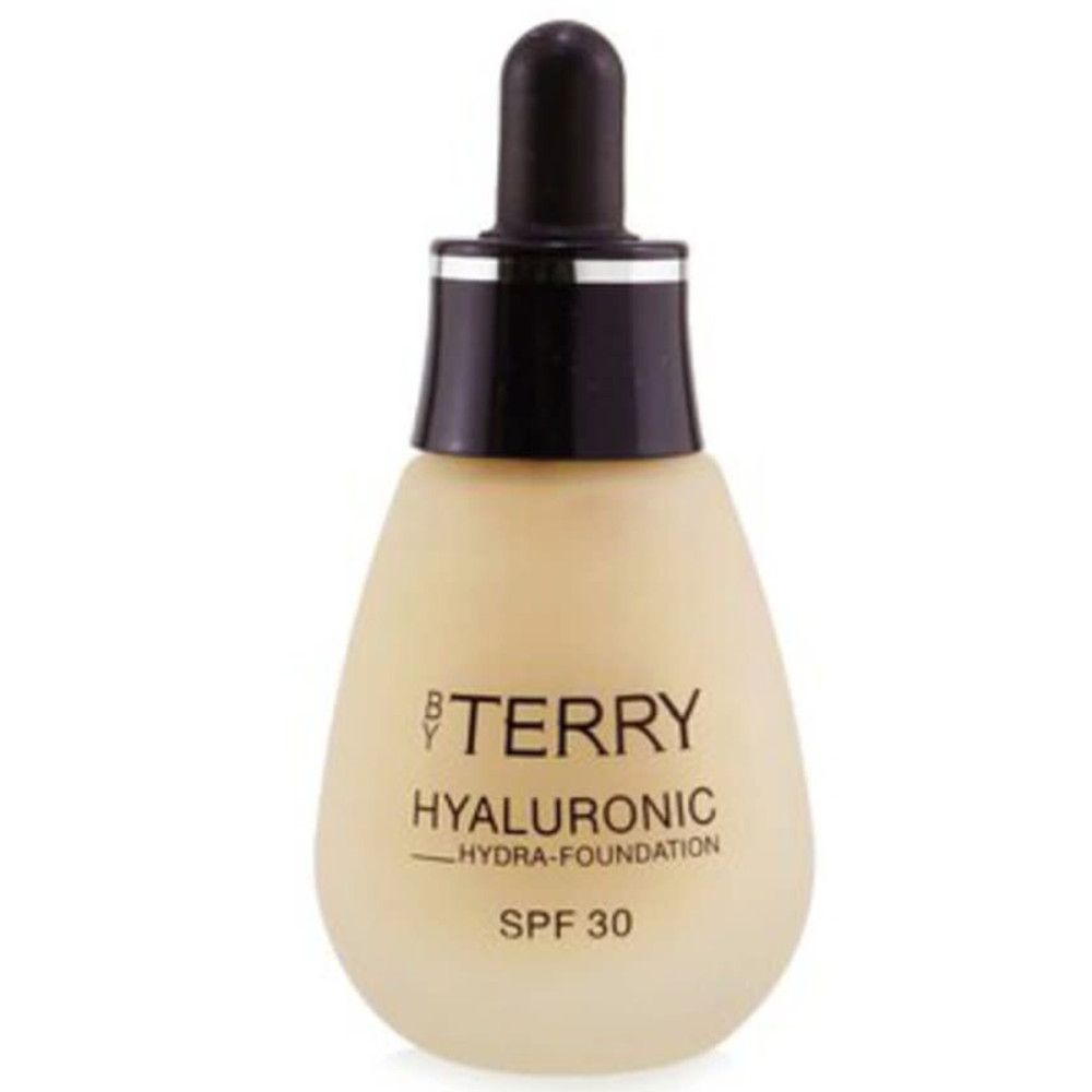 Beige Foundation-Fläschchen mit Pipette. Aufschrift: BY TERRY, HYALURONIC HYDRA-FOUNDATION SPF 30.