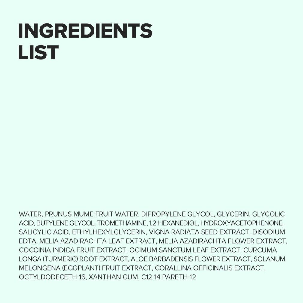 Text: INHALTSSTOFFE LISTE. Auflistung von Inhaltsstoffen in englischer Sprache.