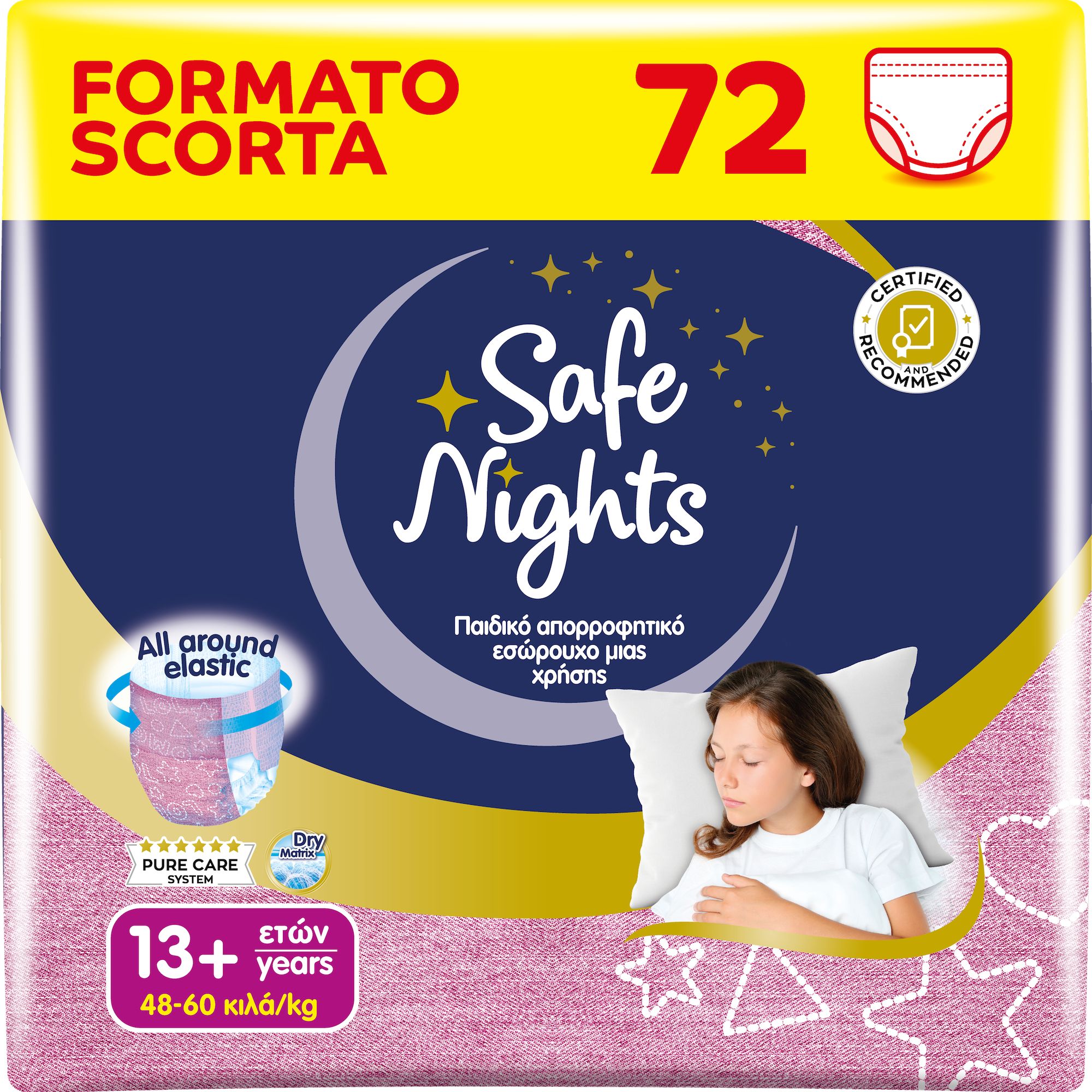 Babylino Safe Nights Girl, Mutandina per la Notte per Bambina 13+ anni (48-60kg), 72 Unità