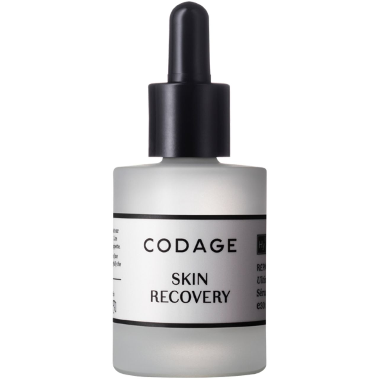 Codage Skin Recovery Serum. Flasche mit schwarzer Pipette. Aufschrift: Skin Recovery, Serum, visage - face.