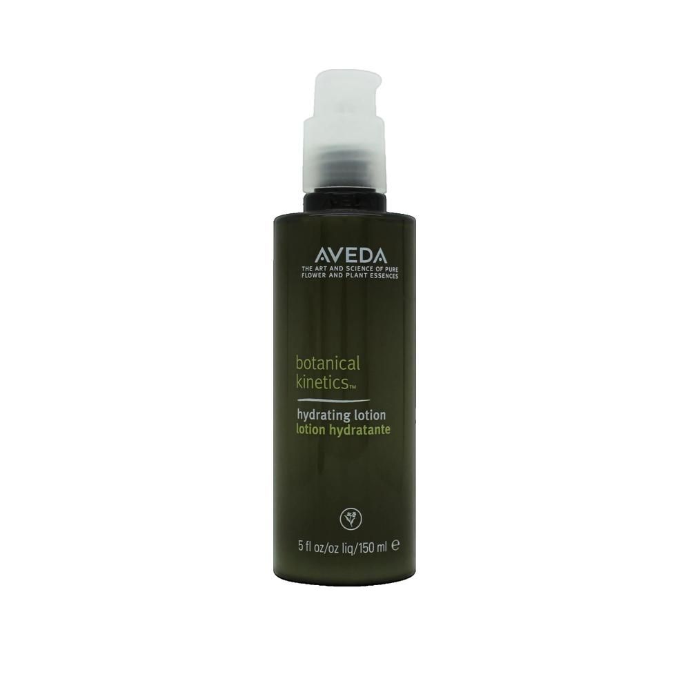 Grüne Flasche mit Pumpe. Aufschrift: Aveda, botanical kinetics, hydrating lotion. 150 ml.