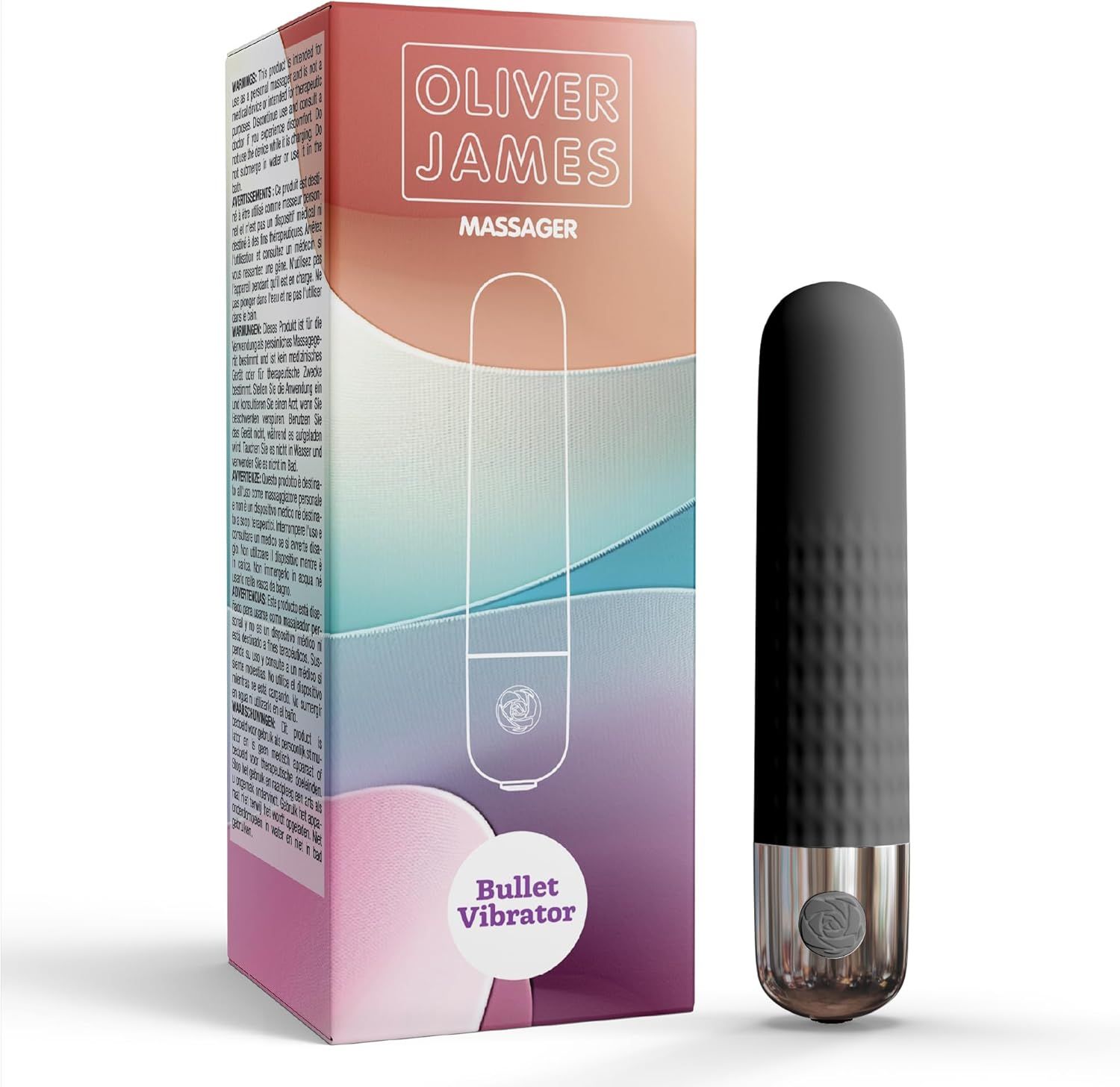 Oliver James Bullet Vibrator in Schwarz mit silbernem Akzent. Inklusive Verpackung.