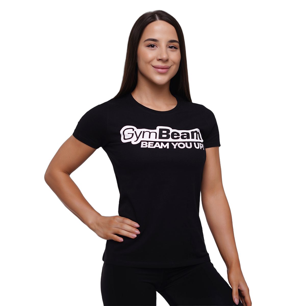 GymBeam T-Shirt Damen Slim Kurzarm mit Rundhalsausschnitt in Schwarz 1 St