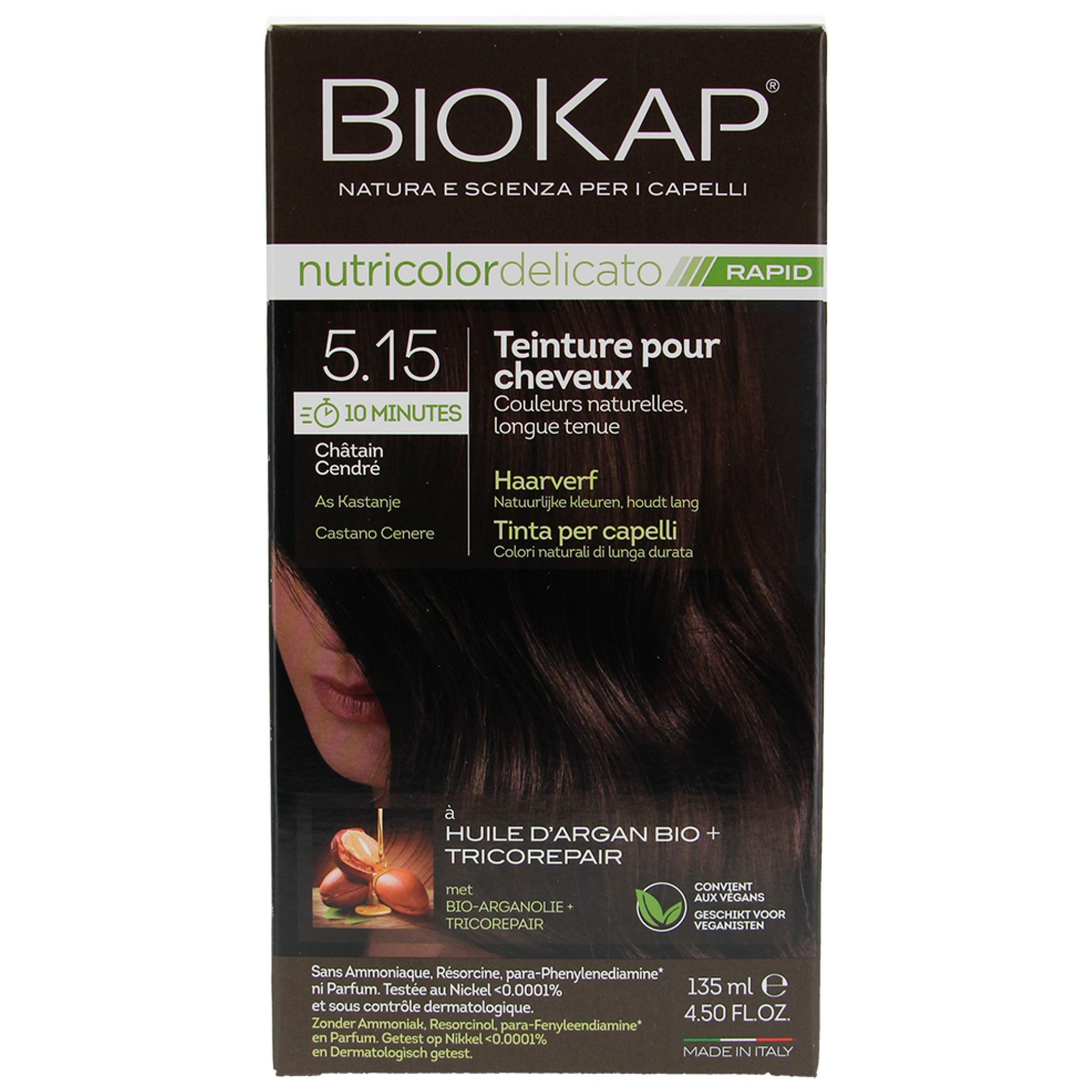 Biokap Nutricolor Delicato Rapid Haarfärbemittel (Haarfärbung : 5.15 Aschkastanie) 9x6,3x17 cm