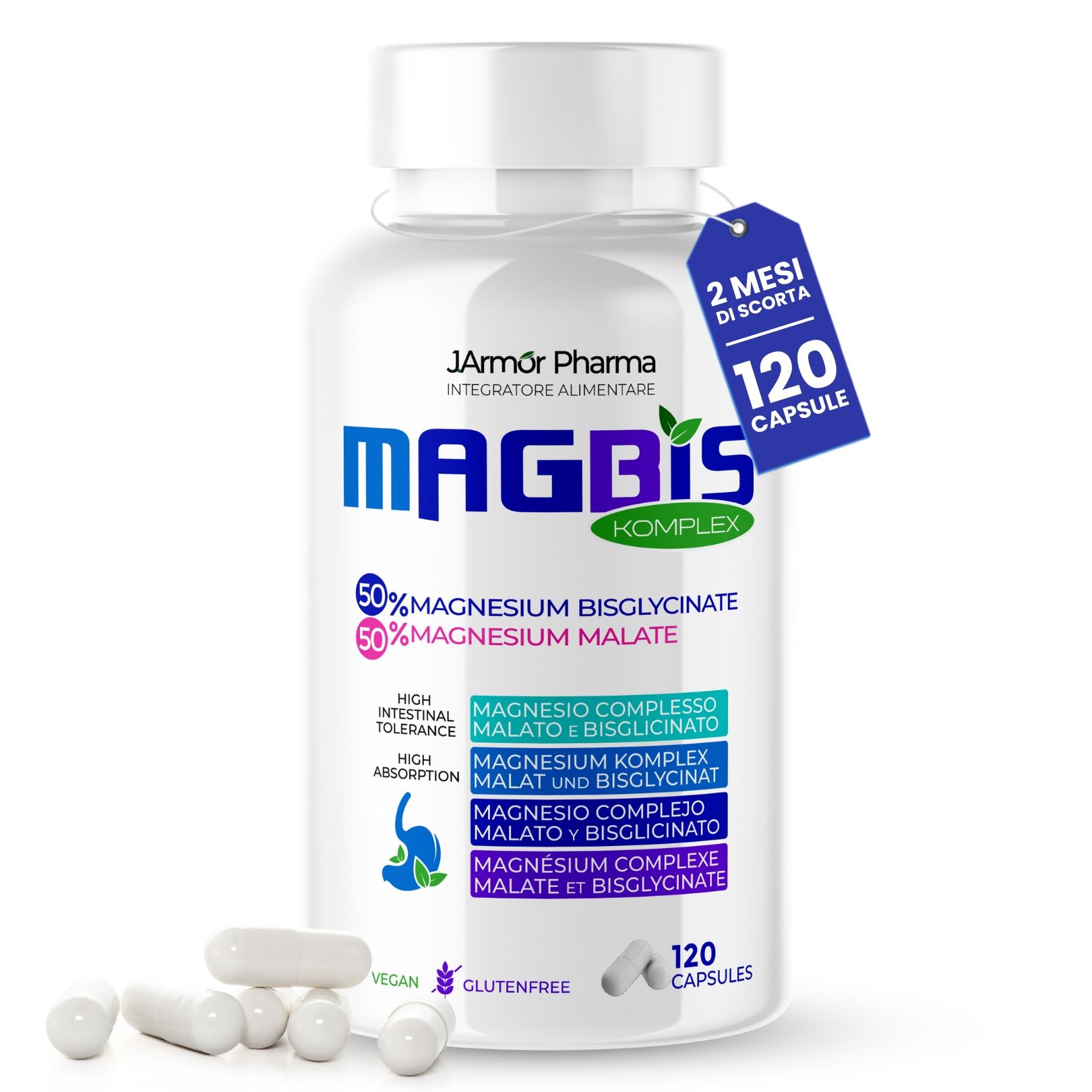 Magnesio Bisglicinato e Malato Alto Assorbimento Energia, Sonno, Stanchezza e Affaticamento 120cps