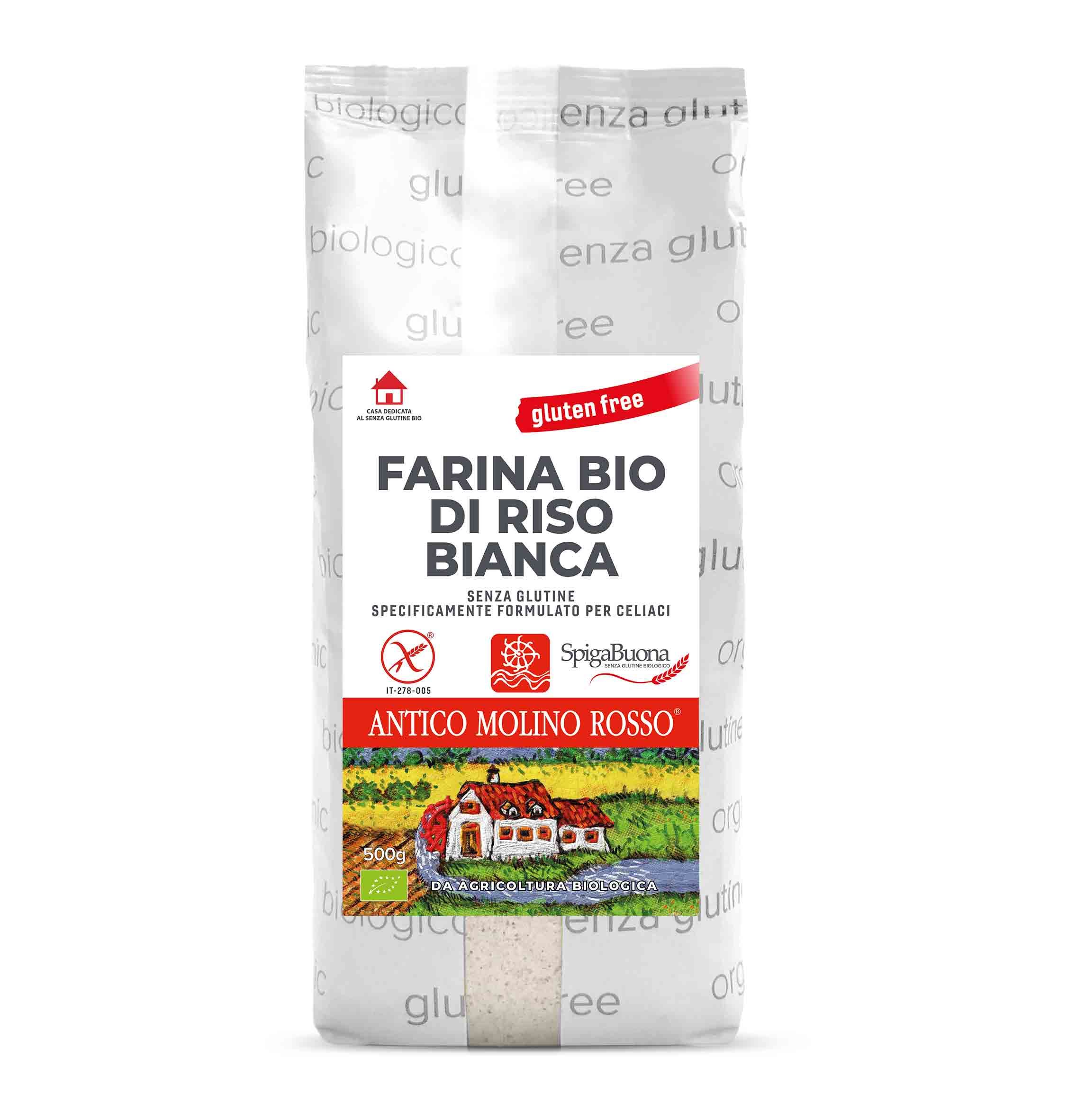 Farina bianca di riso senza glutine da agricoltura biologica – 500 g - Antico molino rosso