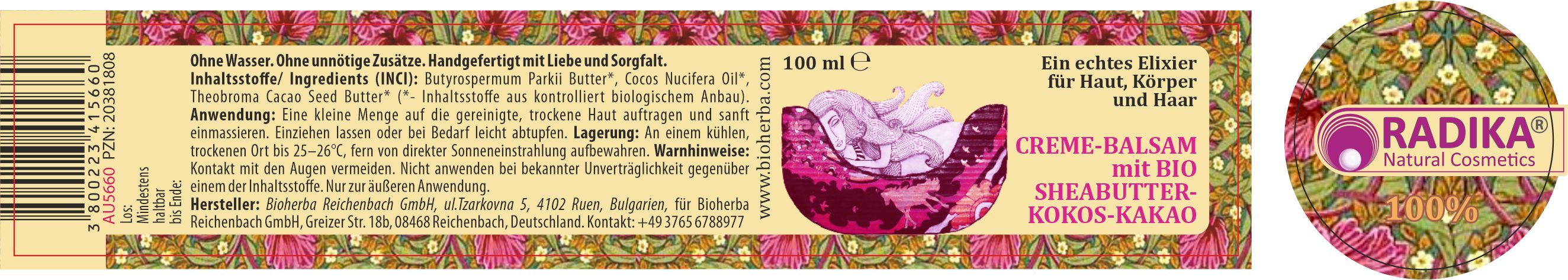 Bioherba Creme-Balsam mit Bio Sheabutter-Kokos-Kakao