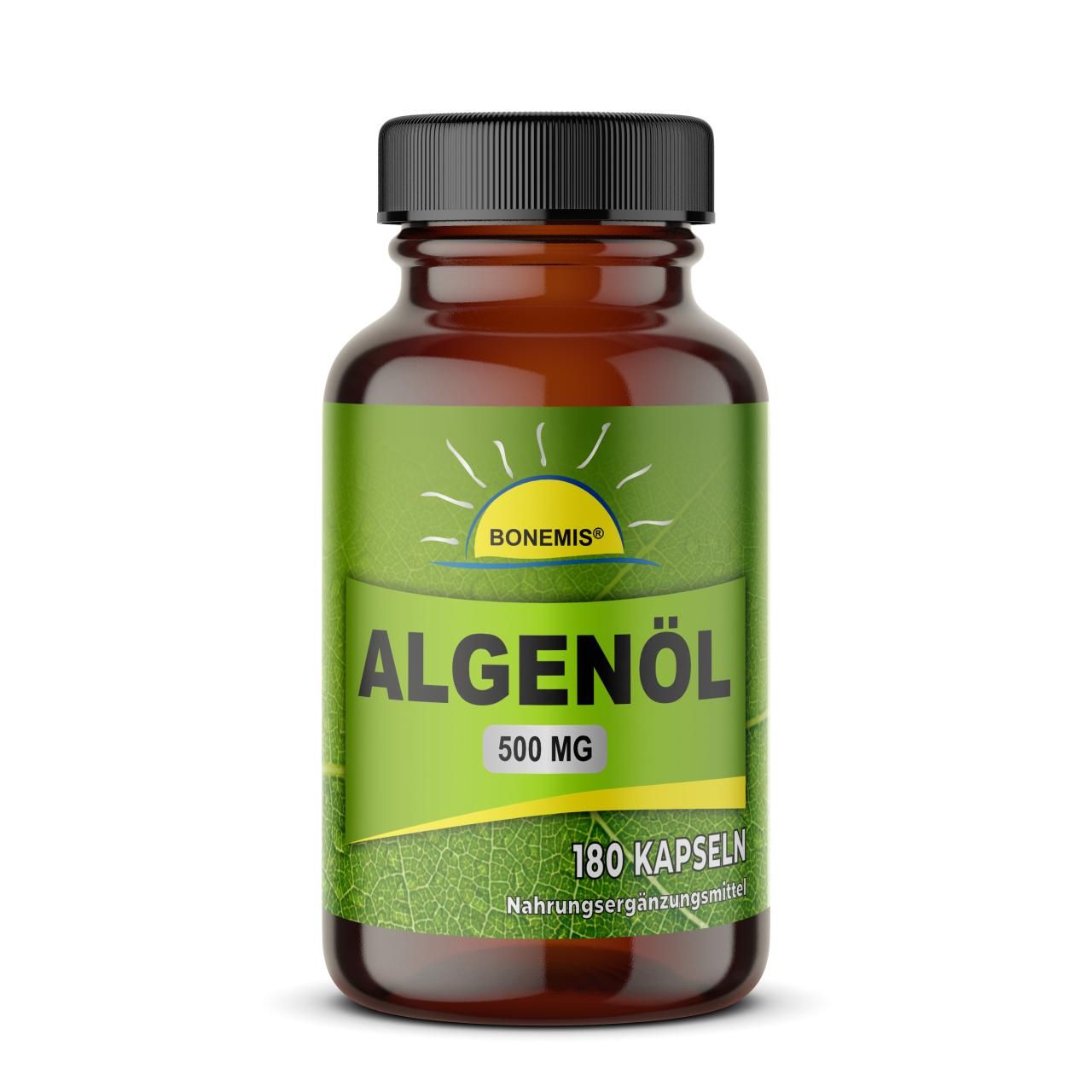 Bonemis® Algenöl Kapseln (veganes Omega 3), Softgelkapseln à 500 mg im Glas 0,135 kg