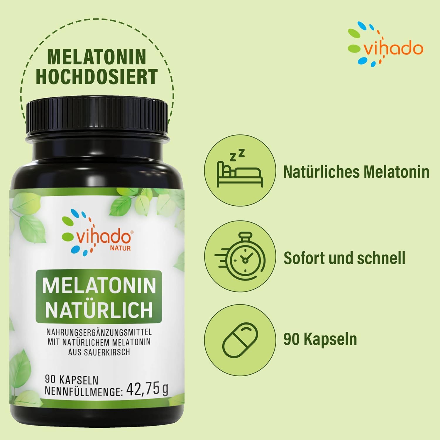 Vihado Natürliches Melatonin Schlaf Kapseln