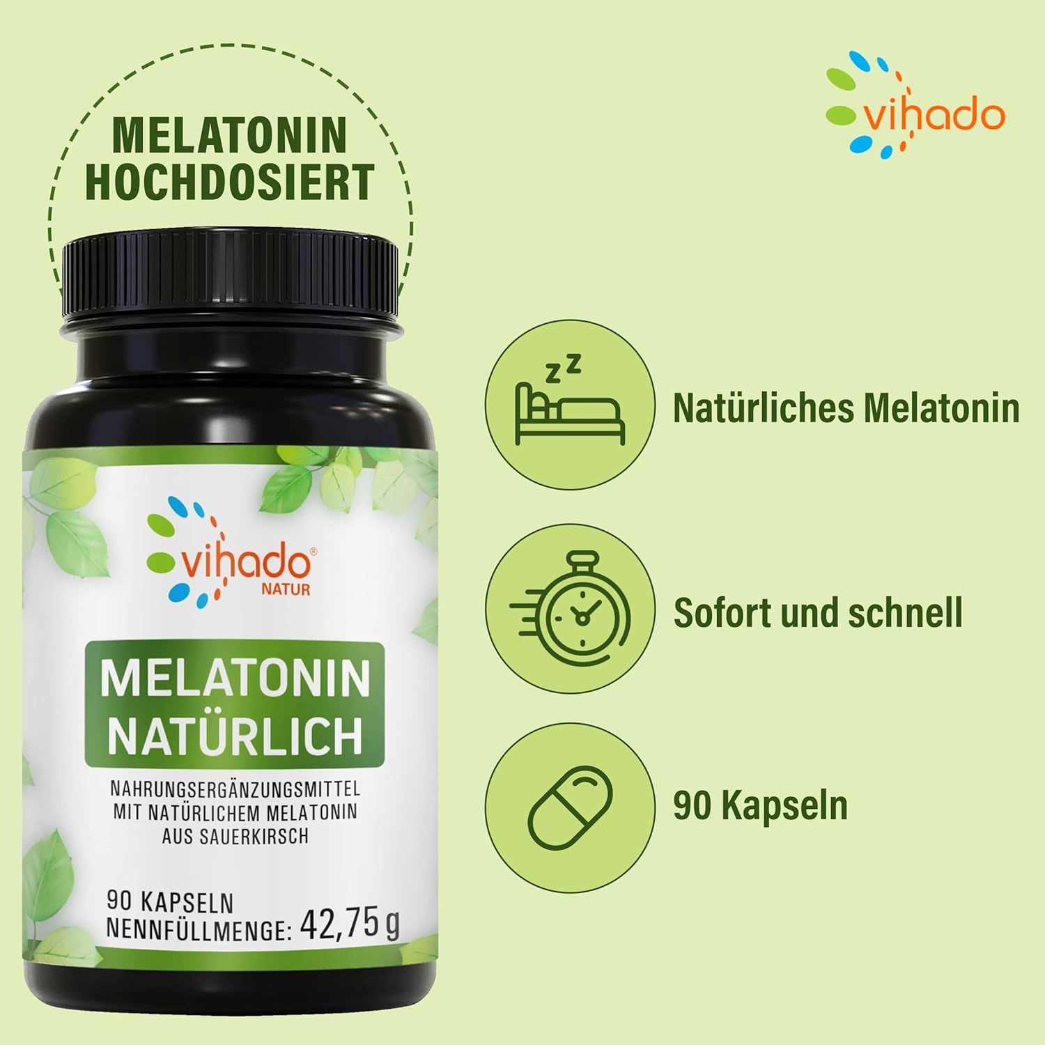 Vihado Natürliches Melatonin Schlaf Kapseln 90 St