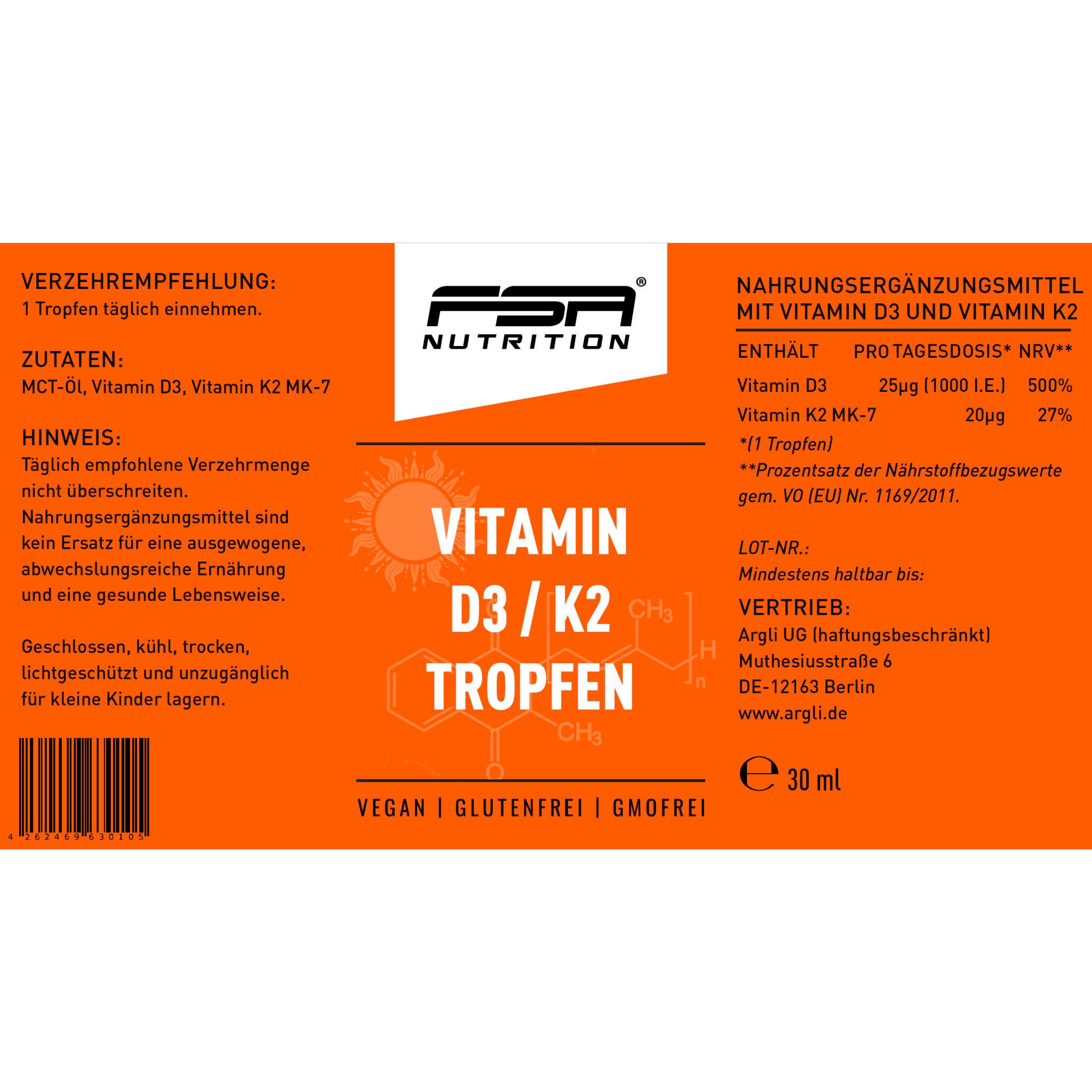 FSA Nutrition Vitamin D3/K2 Tropfen 30 ml