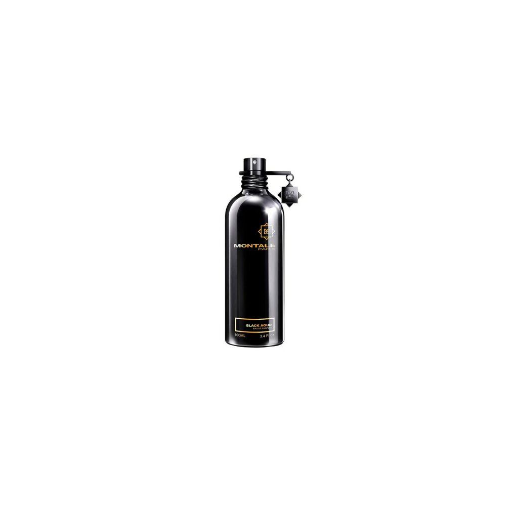 Schwarze Flasche mit MONTALE-Logo und BLACK AOUD-Etikett.