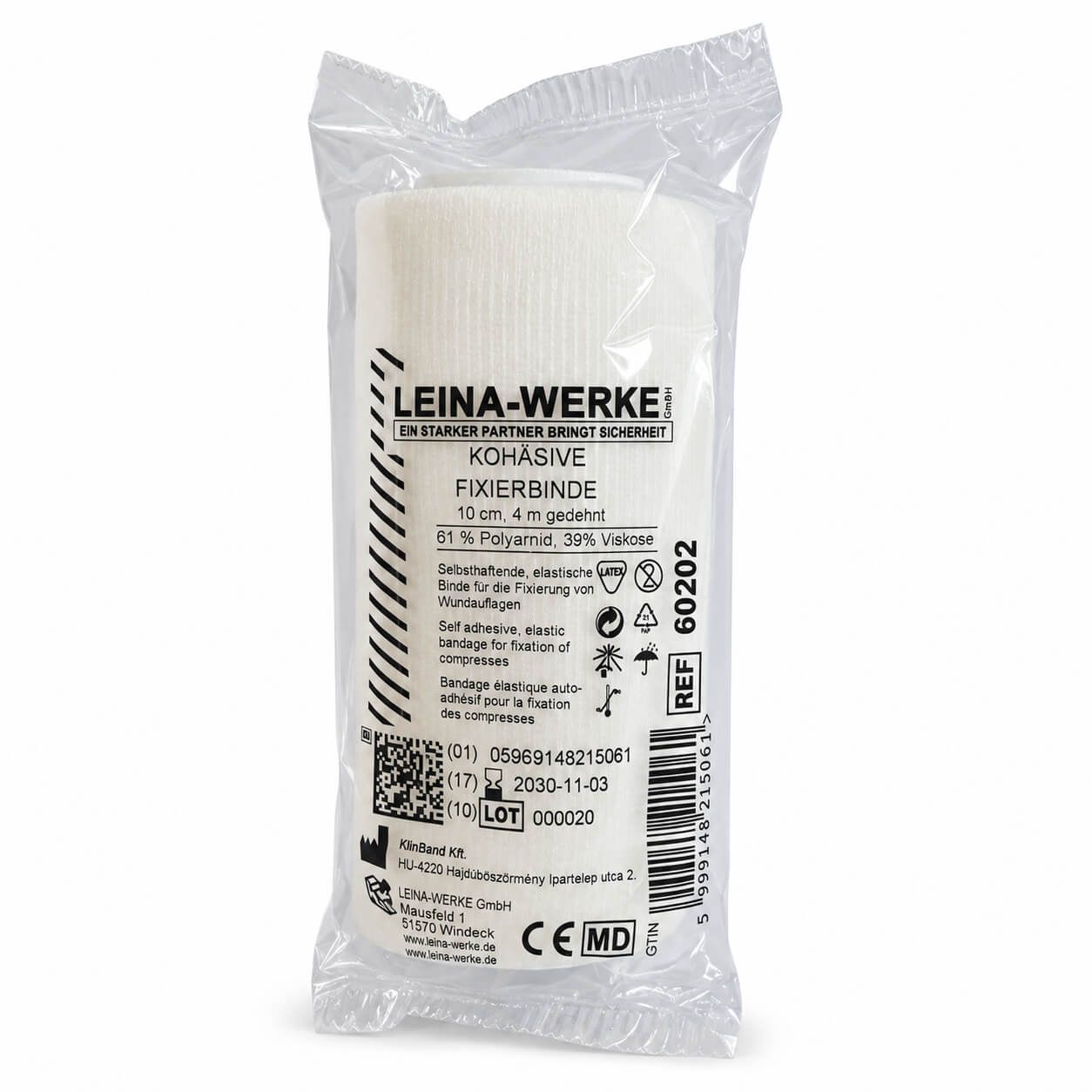 Leina kohäsive Fixierbinde weiß, einzeln in Folie 1 St