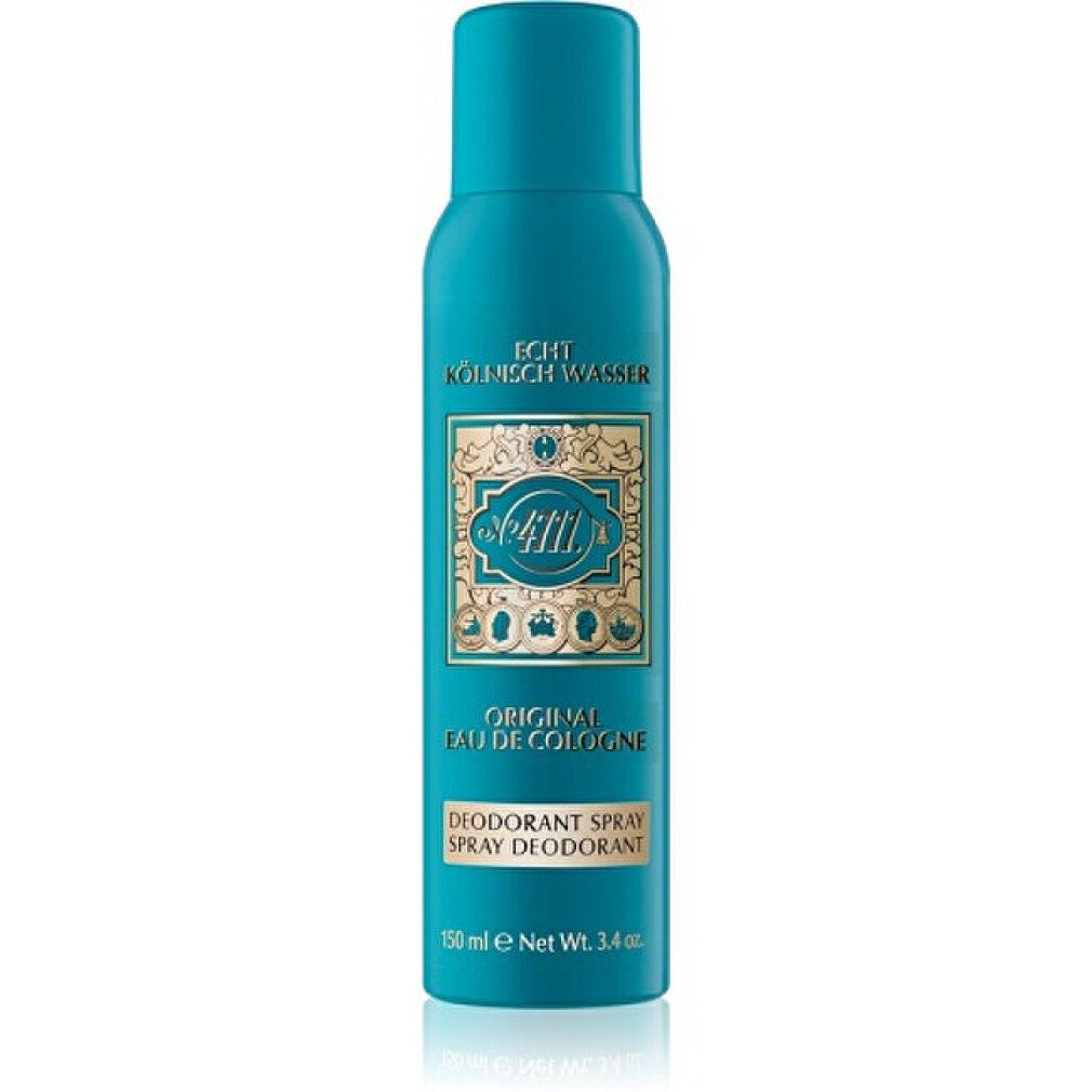 Türkisfarbene Deodorant-Spray-Flasche. Aufschrift: Echt Kölnisch Wasser, Original Eau de Cologne, Deodorant Spray.