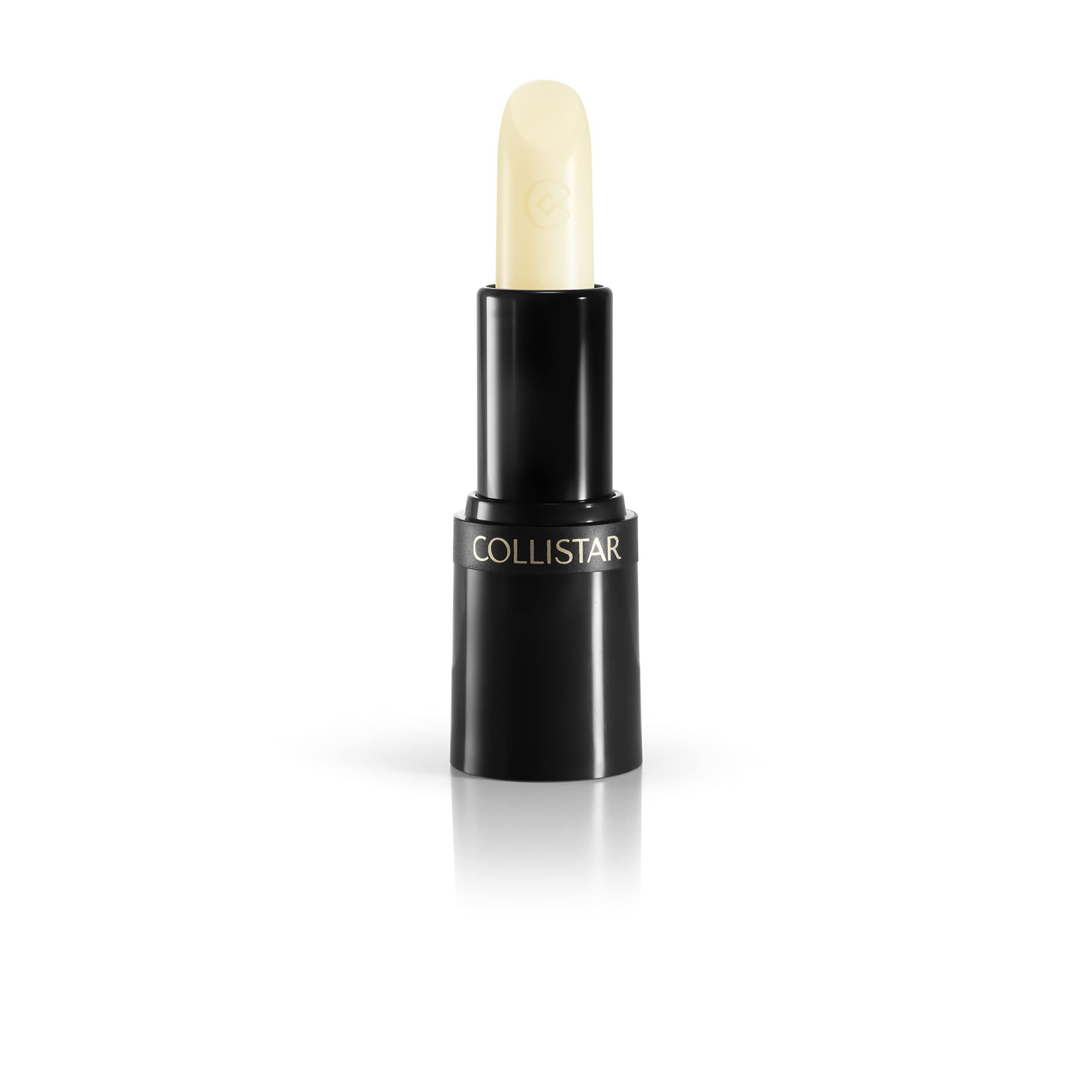 Lippenbalsam in schwarzem Behälter. Marke COLLISTAR. Weißer Balsamstift ragt heraus.