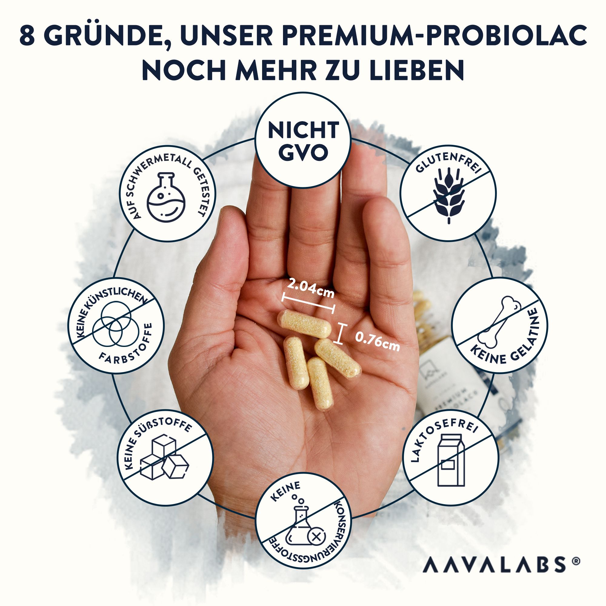 Aavalabs Premium Probiolac Kapseln. 8 Gründe, unser Premium-Probiolac noch mehr zu lieben.