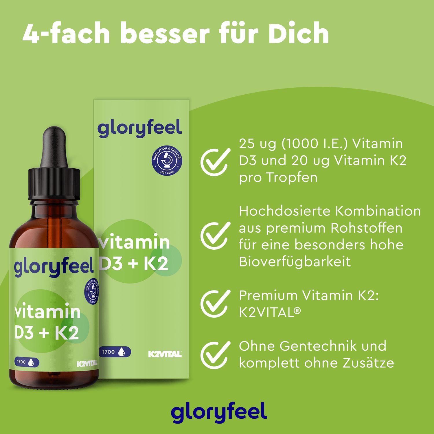 gloryfeel® Vitamin D3 K2 (K2VITAL® von Kappa) Tropfen