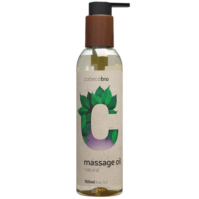 Flasche mit Pumpspender, Cobeco Bio Massageöl, natürliche Pflege.