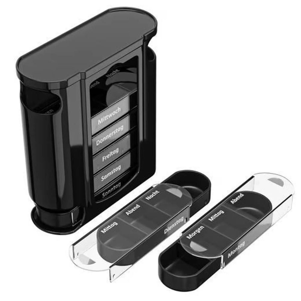 Cepewa Deluxe BLACK EDITION Tablettenbox für 7 Tage – 4 Fächer pro Tag