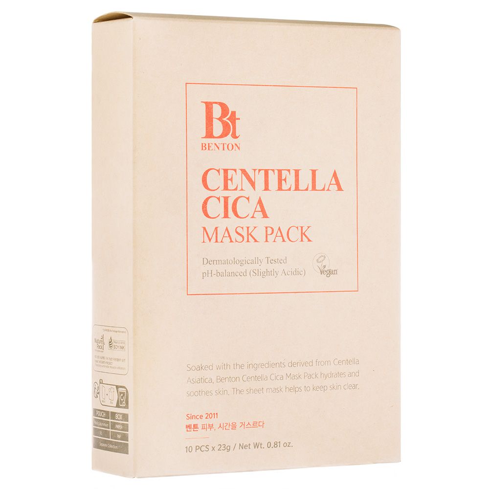 Benton Centella Cica Mask Pack Kartonverpackung mit Text und Logo.