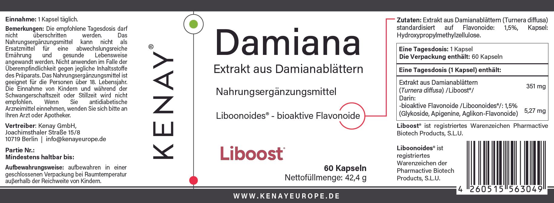 Damiana | Extrakt aus Damianablättern | Nahrungsergänzungsmittel | KENAY®