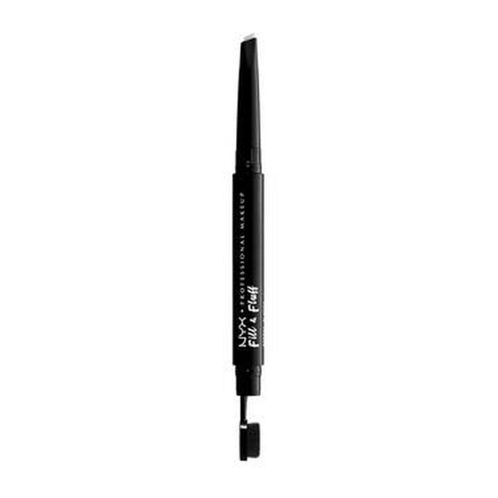 NYX Fill & Fluff Augenbrauenstift mit Applikator. Schwarzer Stift mit silberner Schrift.