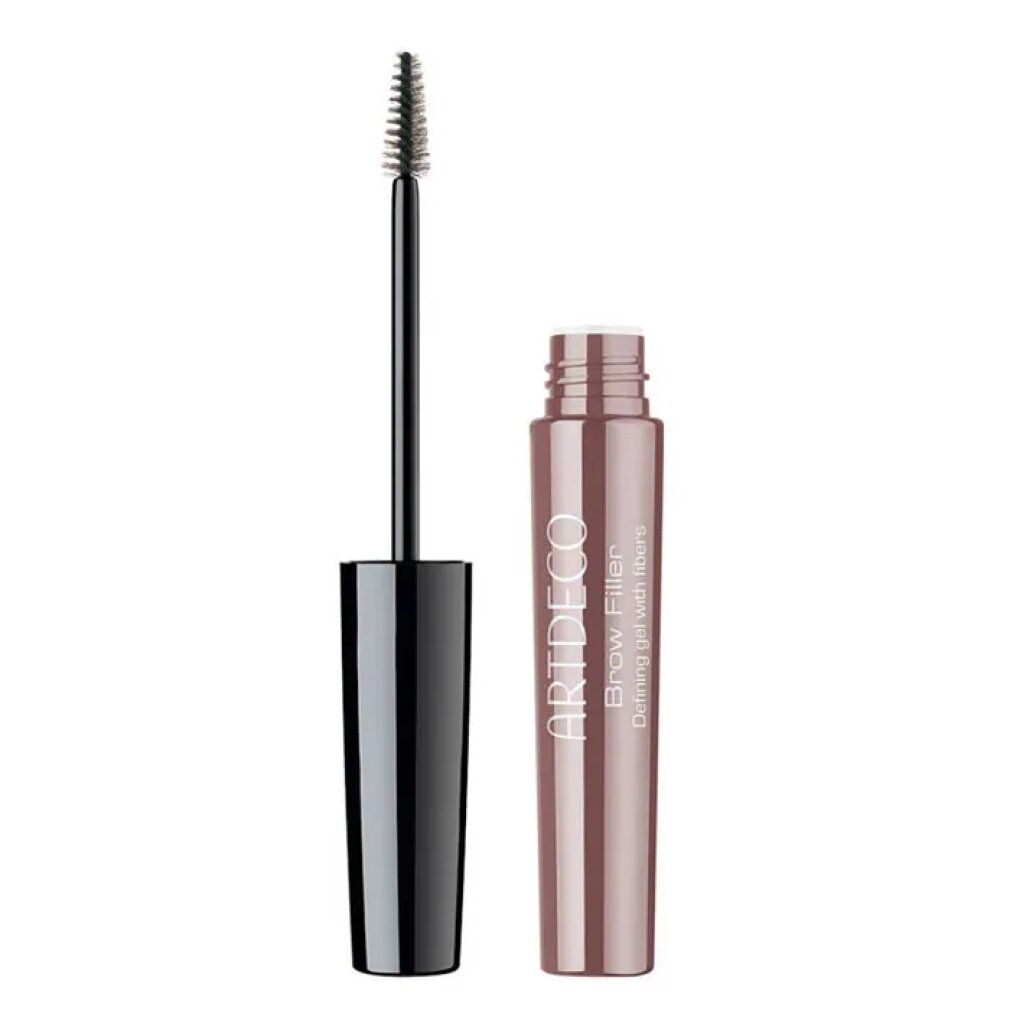 Artdeco Brow Filler. Braune Mascara-Tube mit schwarzem Deckel und Bürste. Text: Defining gel with fibers.