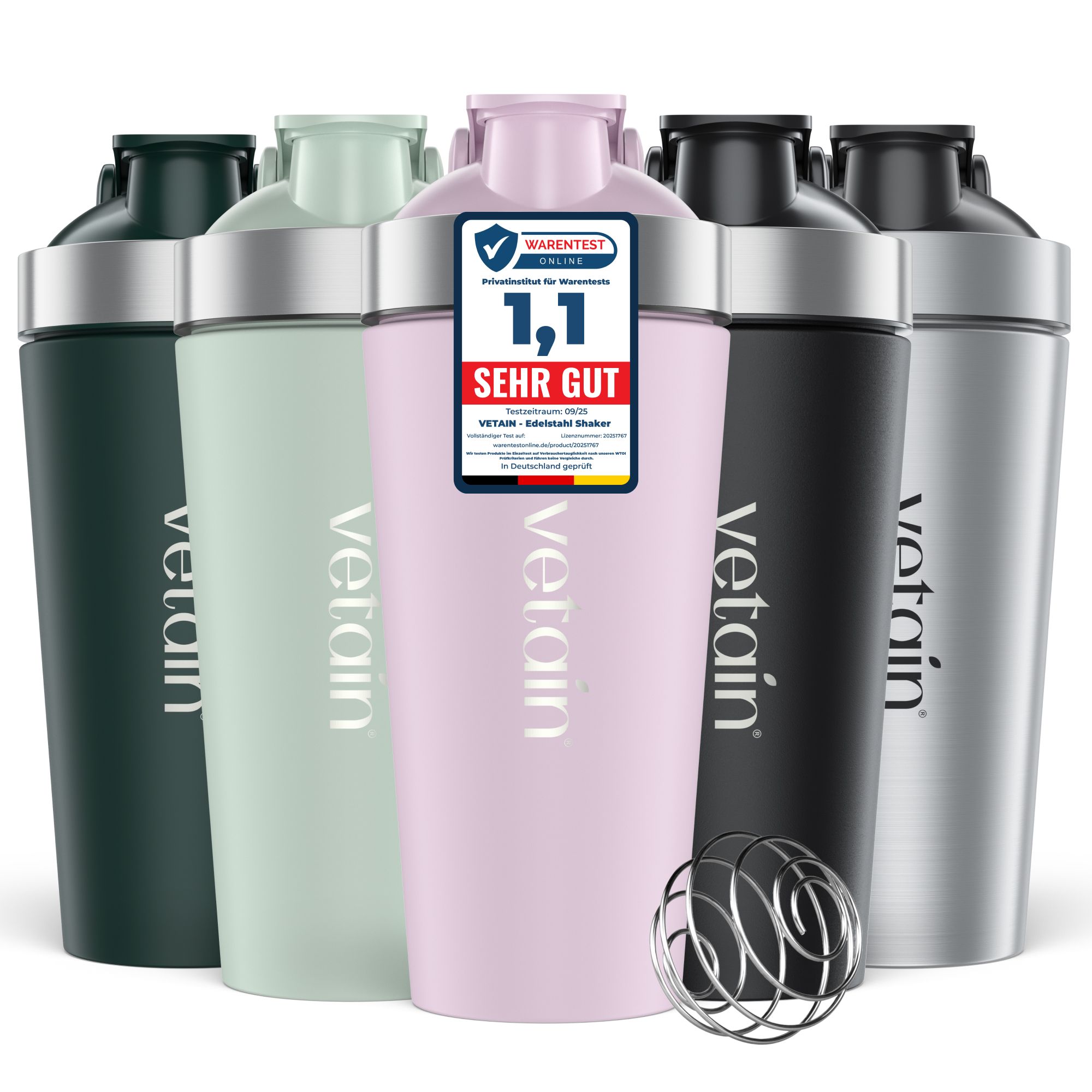 Vetain Edelstahl Shaker Proteinshake - 100% Auslaufsicher Mit Mixball Rosa 1 St Zubehör
