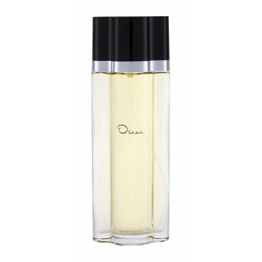 Oscar Eau de Toilette Flakon. Rechteckiger Flakon mit schwarzem Deckel. Logo auf dem Flakon.