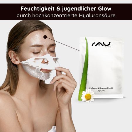 RAU Cosmetics Collagen & Hyaluron Vliesmasken mit Aloe Vera für trockene, reife Haut - gute Passform
