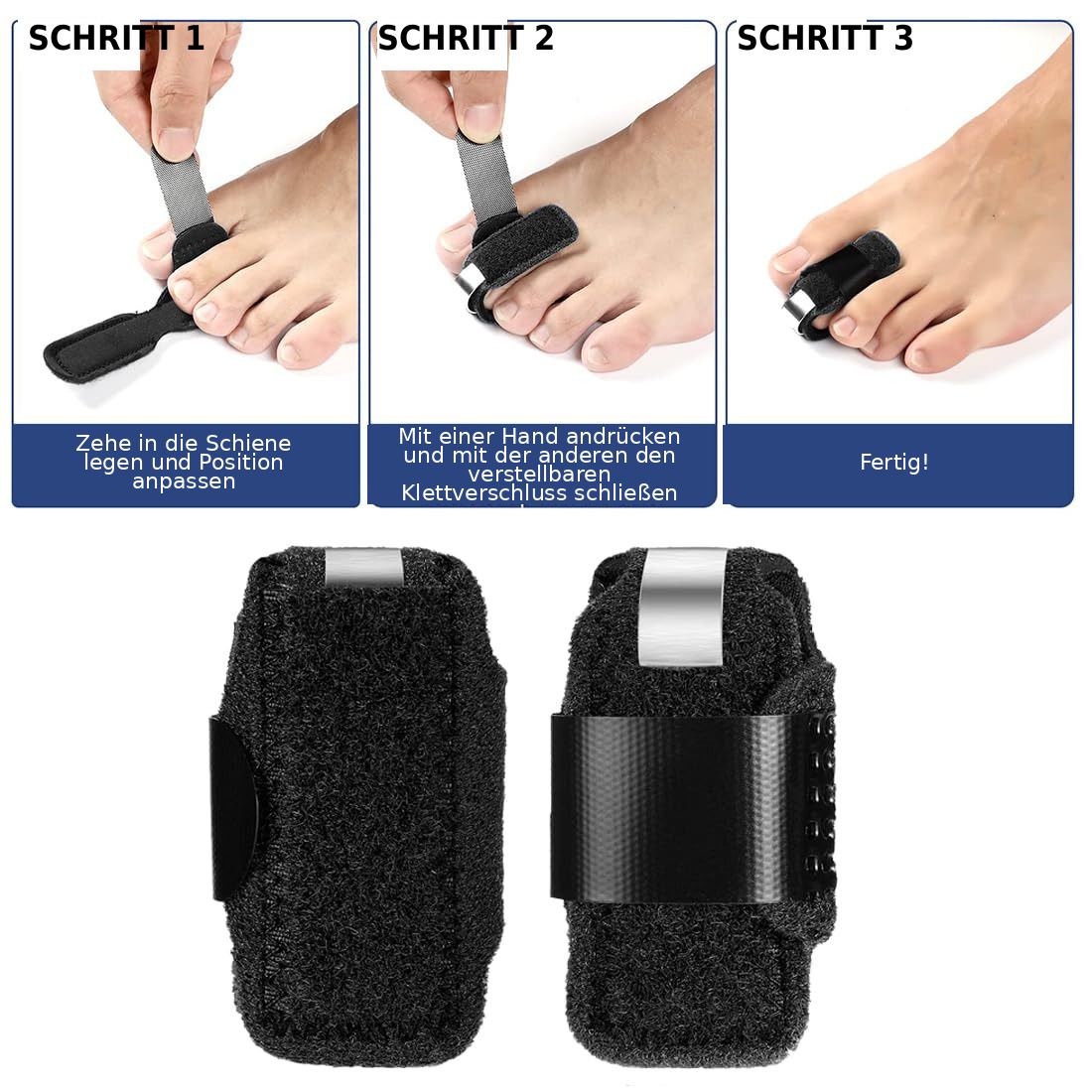 Zehenschiene verstellbar mit Aluminiumstütze, atmungsaktiv & rutschfest, für Alltag & Schuhe