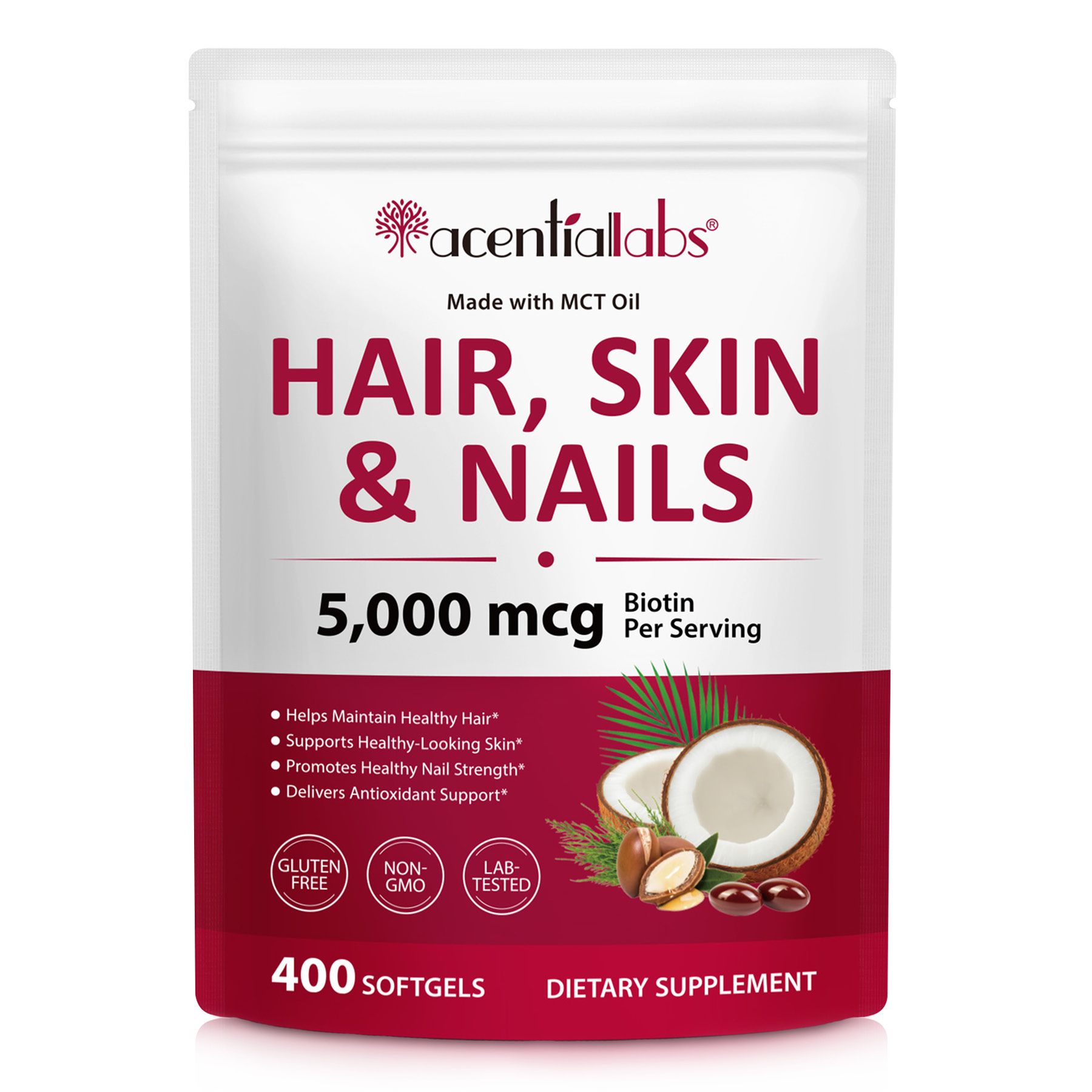 Acentialabs Nahrungsergänzungsmittel Biotin Hochdosiert für Haut Haare Nägel mit Vitaminen 1x400 St Weichkapseln