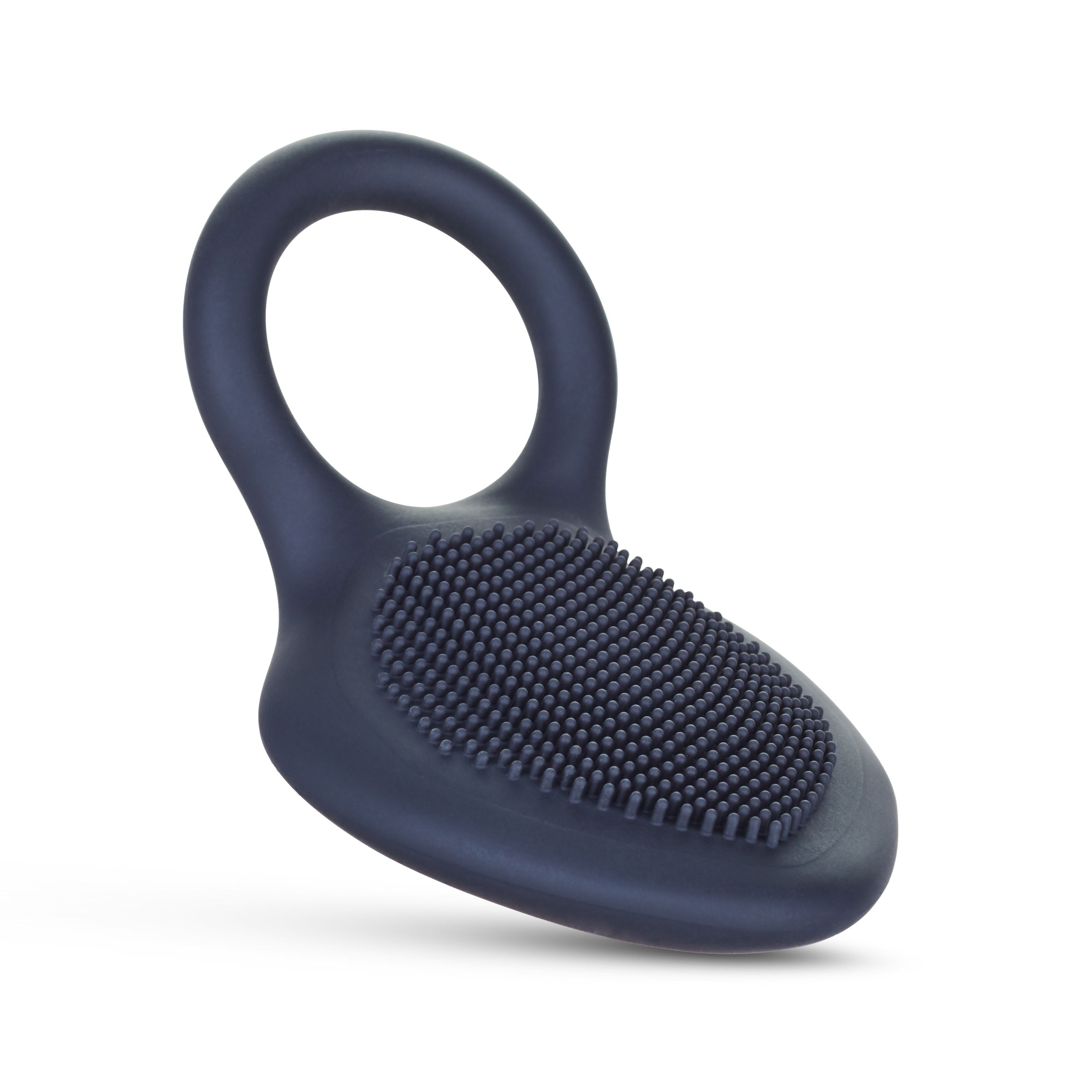 Dunkelgraues Wellness-Produkt mit Griff und strukturierter Oberfläche. Perspektivische Ansicht.