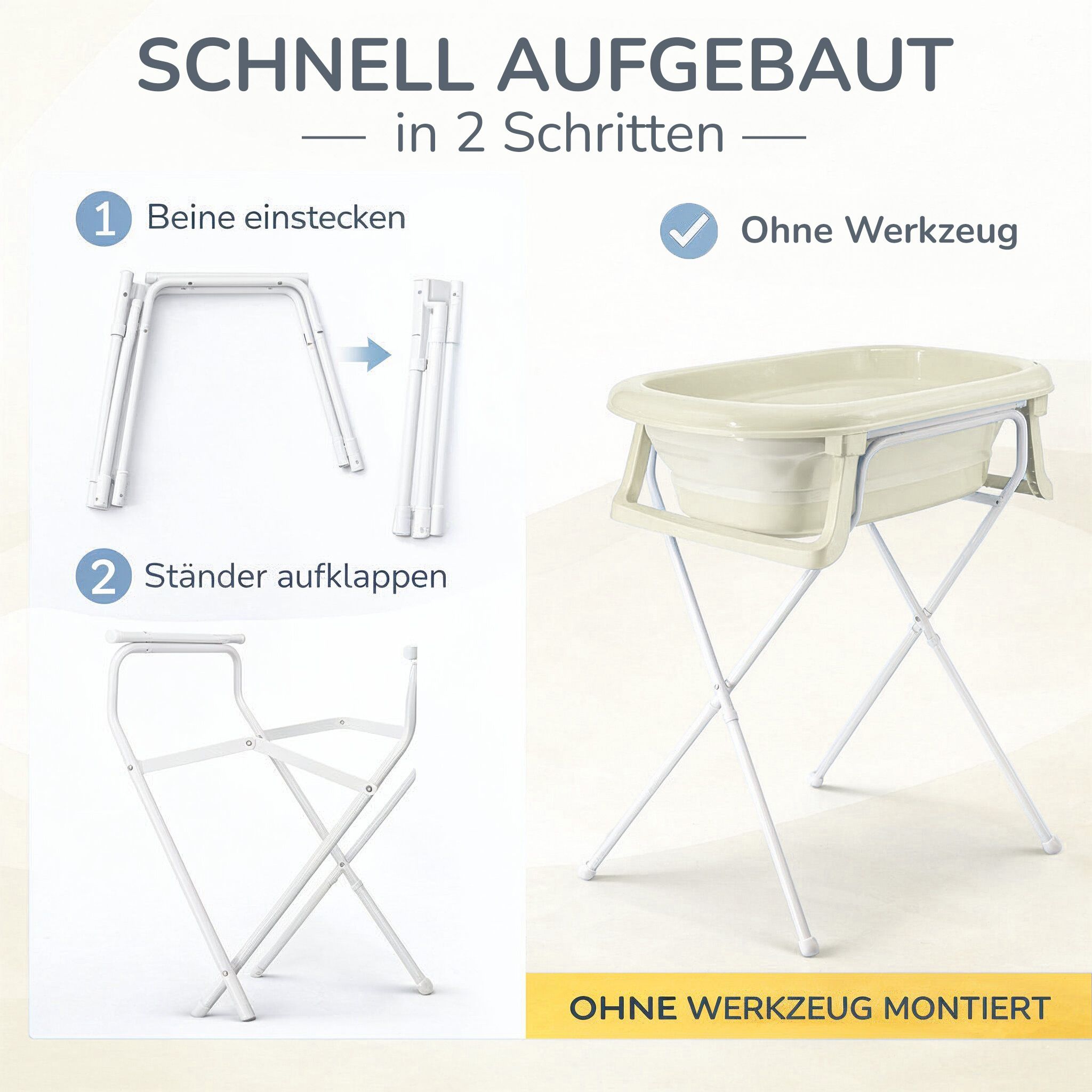 Baby Badewanne faltbar mit Ständer - Babywanne + Ständer + Abflussschlauch + Thermometer
