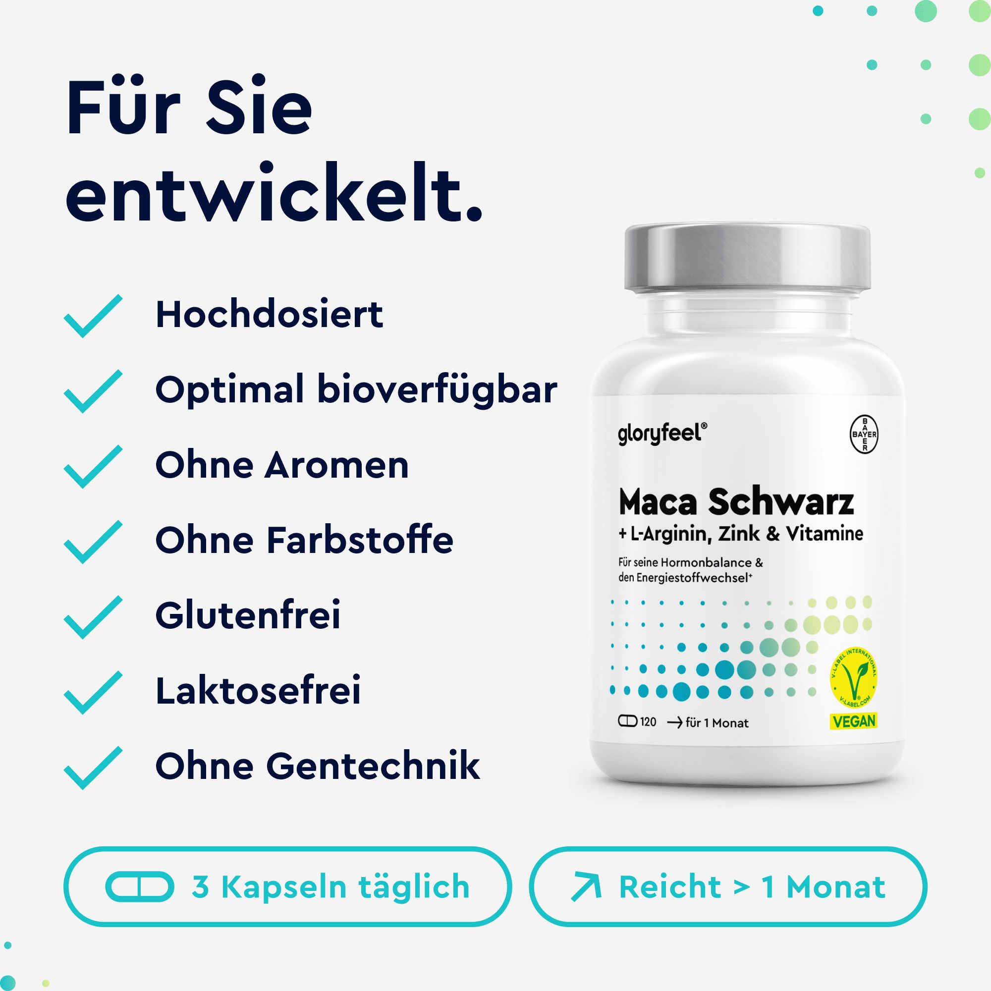 gloryfeel® Maca Kapseln 27000mg (20:1 Extrakt) + L-Arginin, Vitamin B6, B12 & Zink