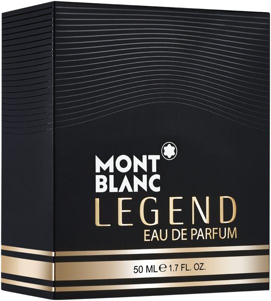 Schwarze Schachtel von Montblanc Legend Eau de Parfum. Der Markenname und der Produktname sind deutlich sichtbar.