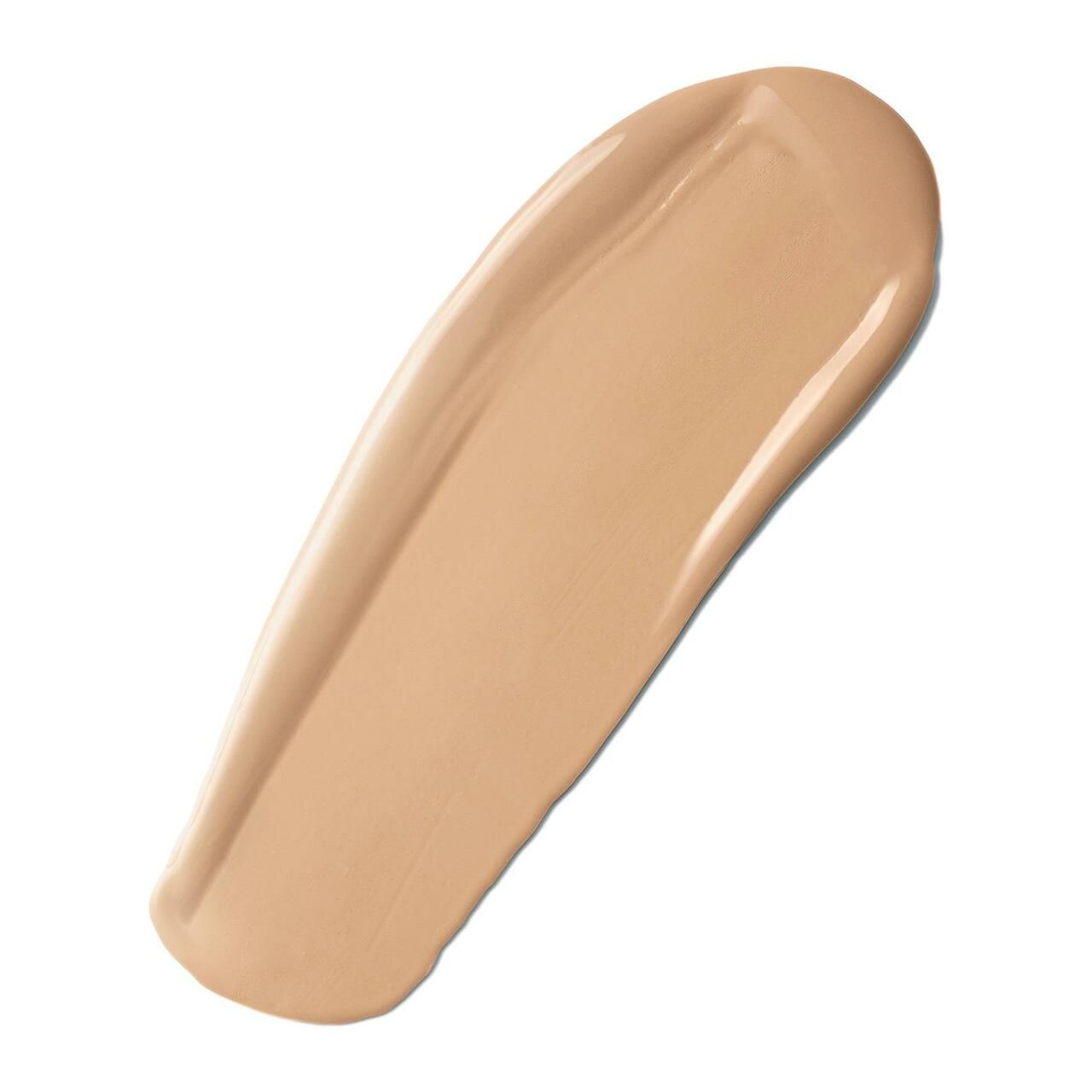 Beigefarbener Foundation-Strich. Textur sichtbar. Auf weißem Hintergrund.