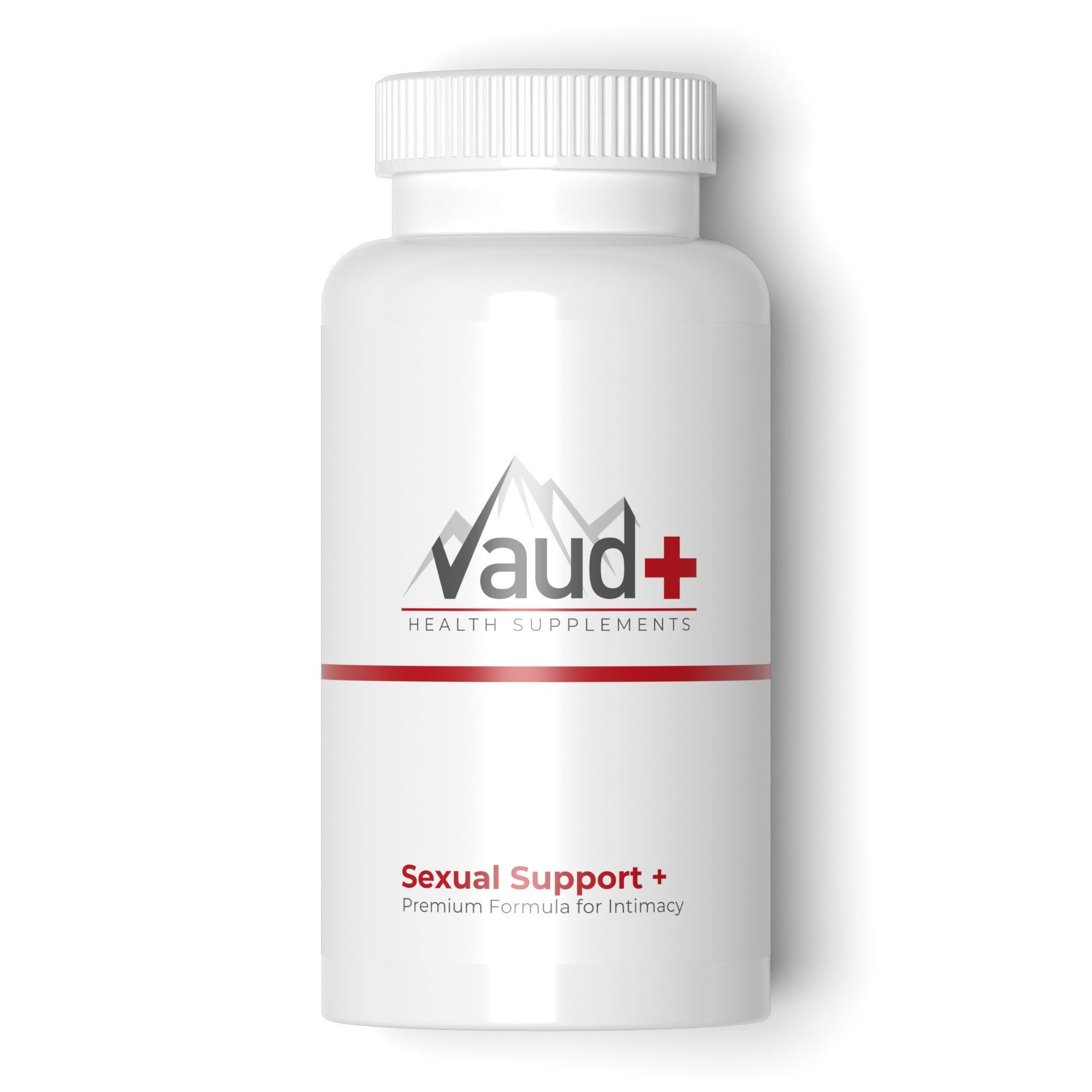 Weiße Kapselverpackung mit Vaud+ Logo und "Sexual Support+" Aufschrift.