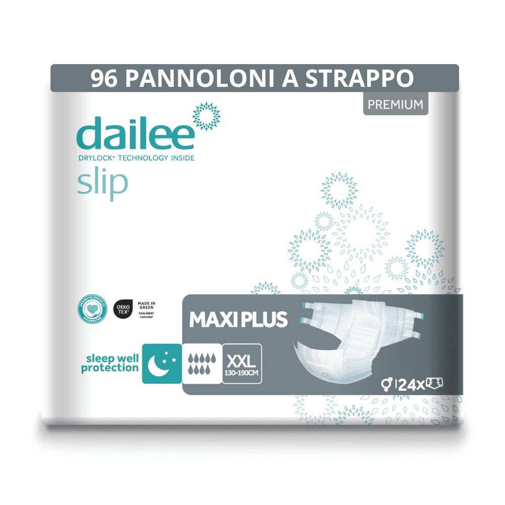Dailee Slip Maxi Plus Inkontinenz Windeln für Erwachsene. Verpackung mit 96 Stück. XXL Größe, 130-160cm.