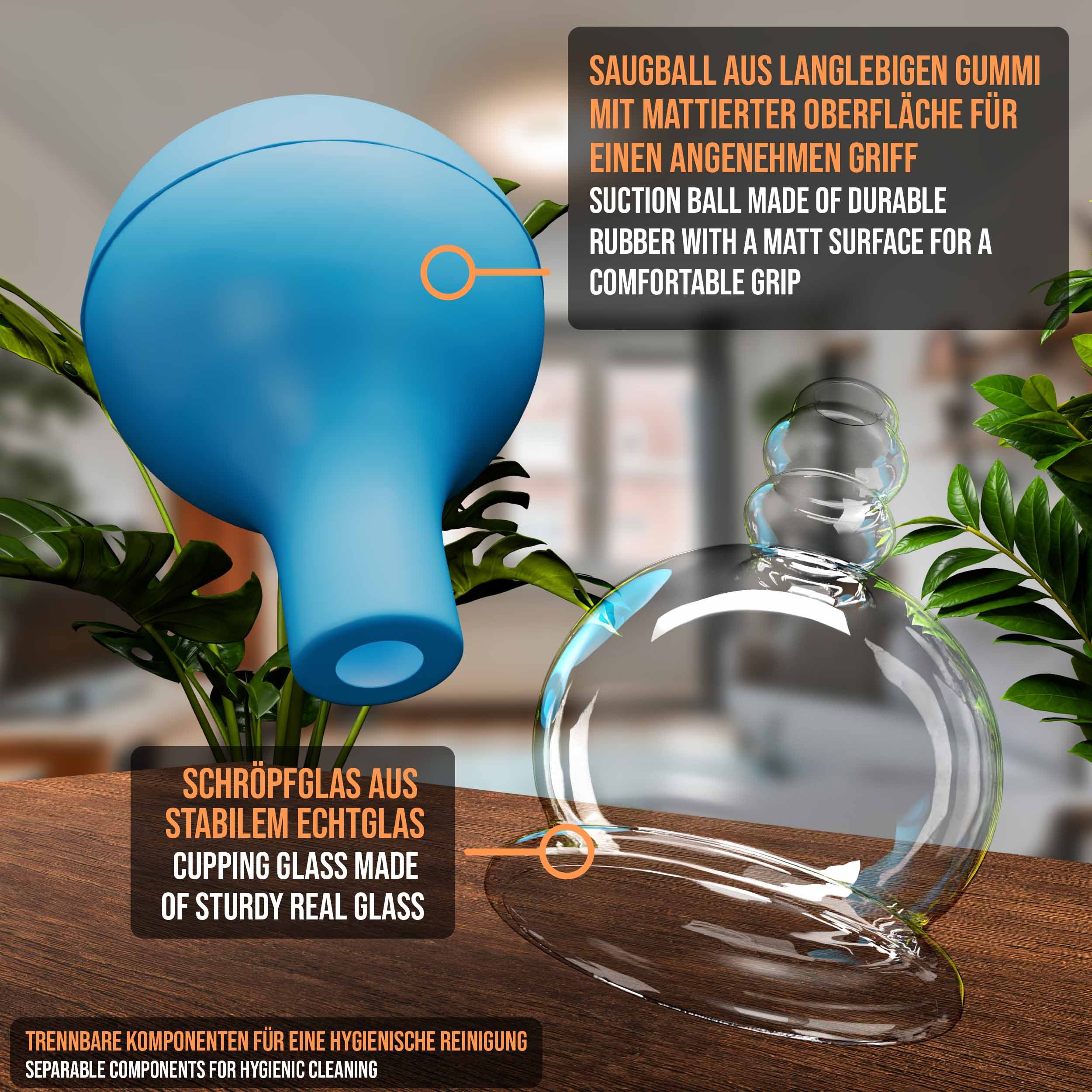 Pulox Schröpfglas aus Echtglas mit Saugball - 25mm in Blau