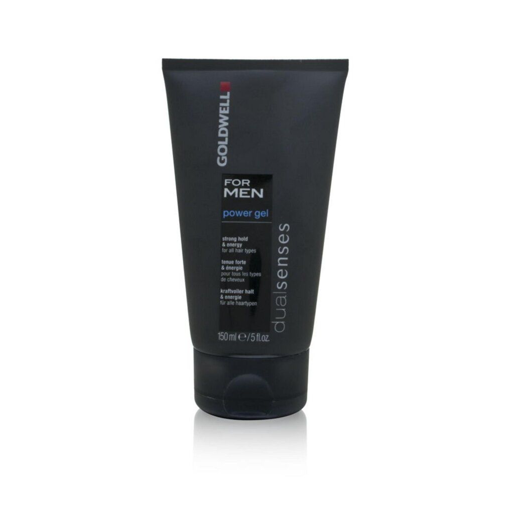 Schwarze Tube Goldwell Dualsenses für Männer. Text: Power Gel, strong hold & energy, 150 ml/5 fl.oz.