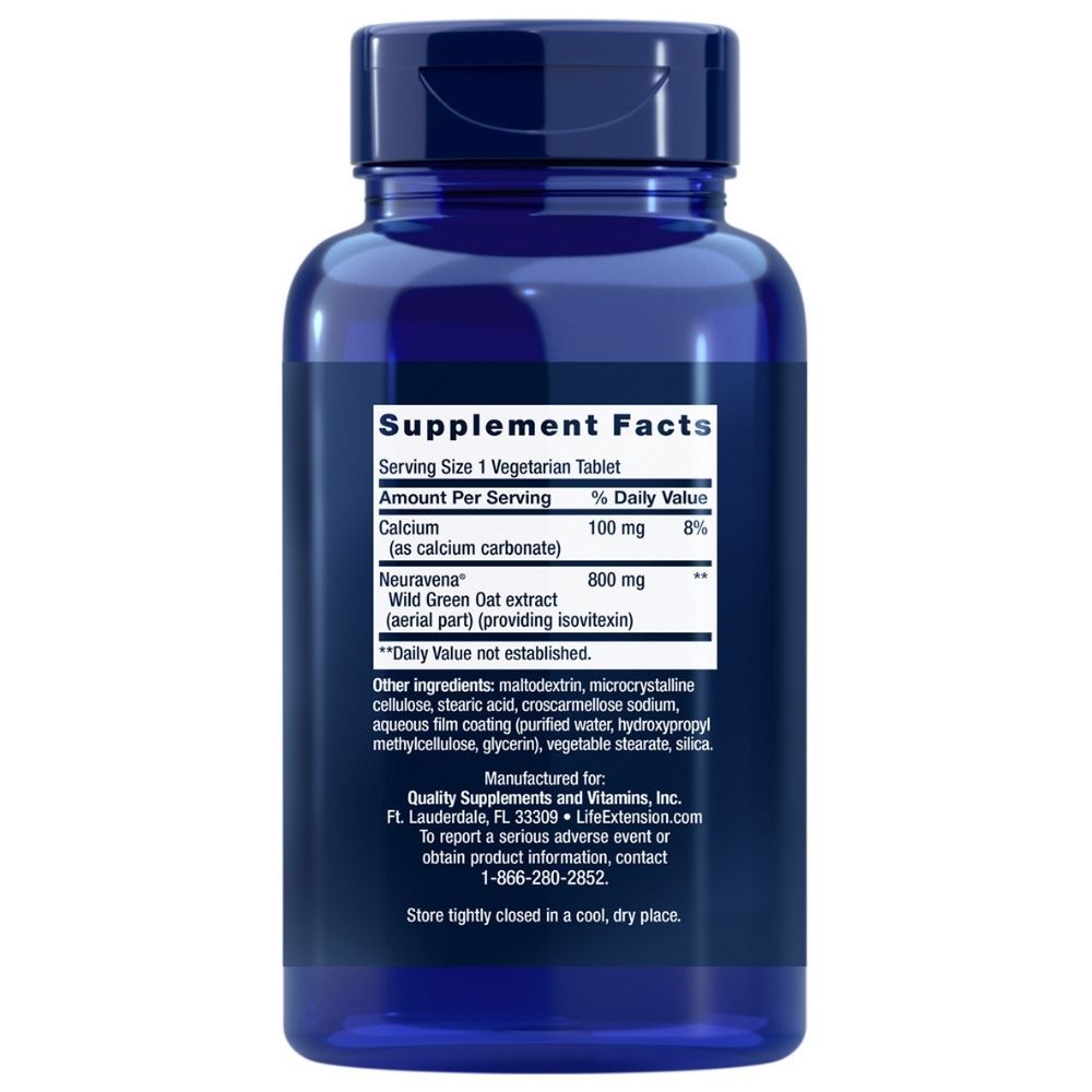 Rückseite einer dunkelblauen Flasche mit Life Extension Dopa-Mind, Supplement Facts.