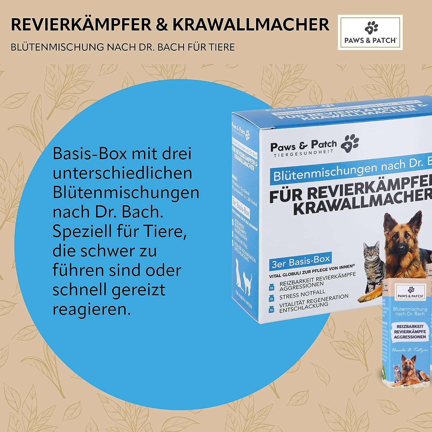PAWS&PATCH Blütenmischung nach Dr. Bach 3er Basis-Box für REVIERKÄMPFER & KRAWALLMACHER